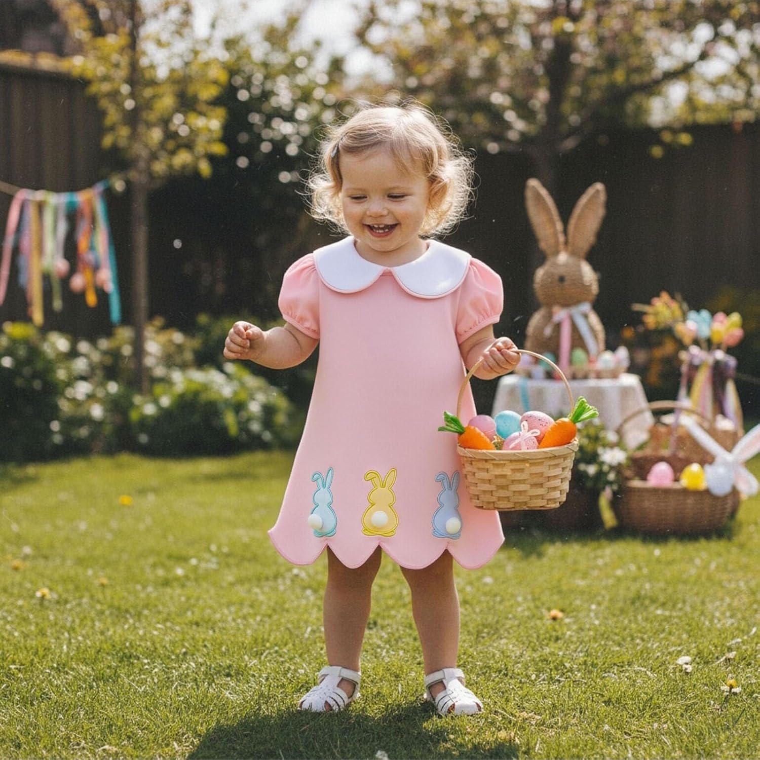 Toddler Baby Girl Easter Dress Rabbit Puff Short Sleeve Summer Dresses Kids Bunny Outfit Cute Clothes for Girls - Image 5