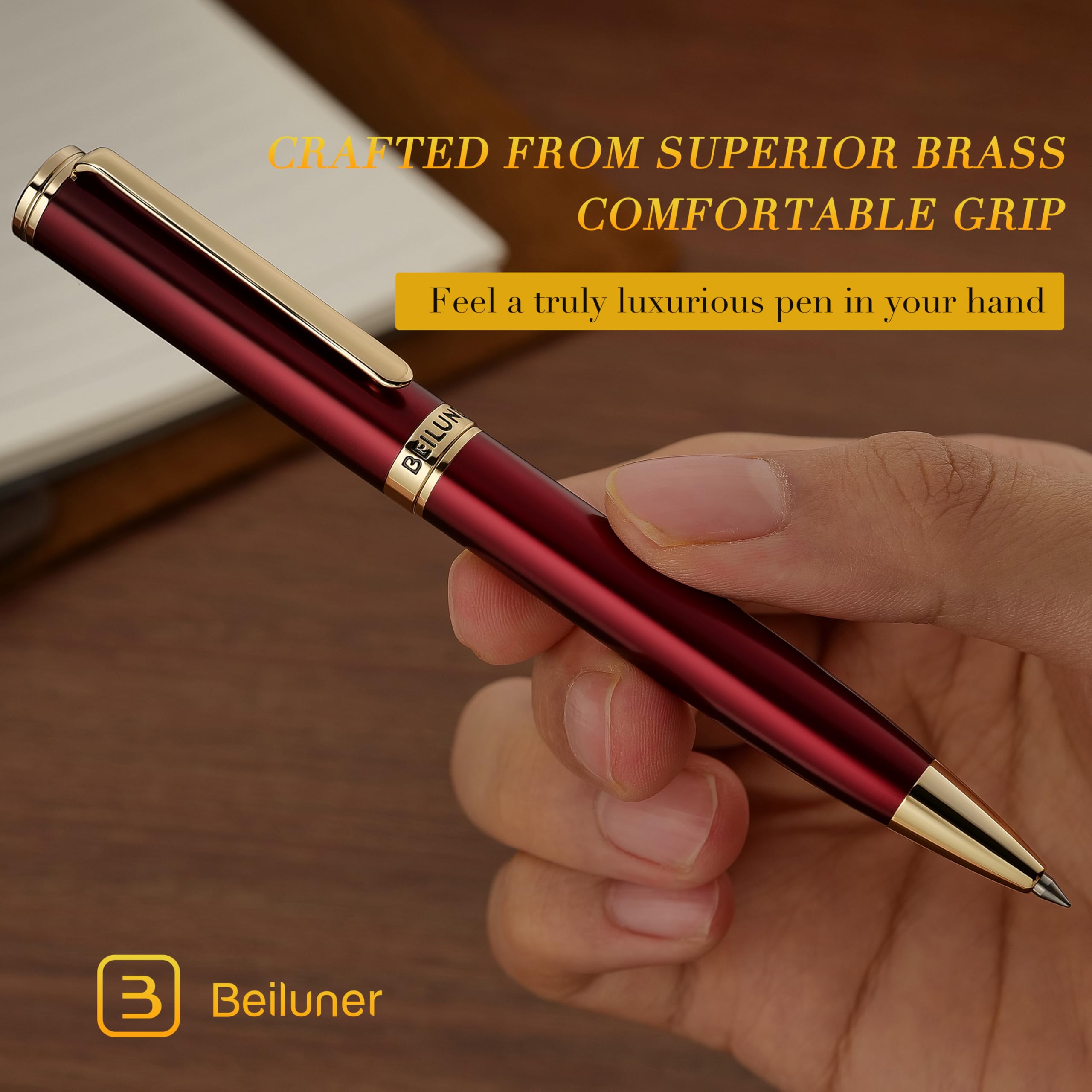 BEILUNER Red Lacquer Gel Pen With 24K Gold Finish Retractable Pens Gift Pen Set Professional Elegant Writing Executive — view 7