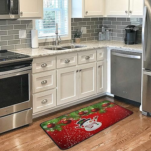 Miniatura 2 de Alfombras de cocina Camino rojo Navidad muñeco de nieve felpudo alfombras de baño antideslizante para baño cocina interior 39 x 20