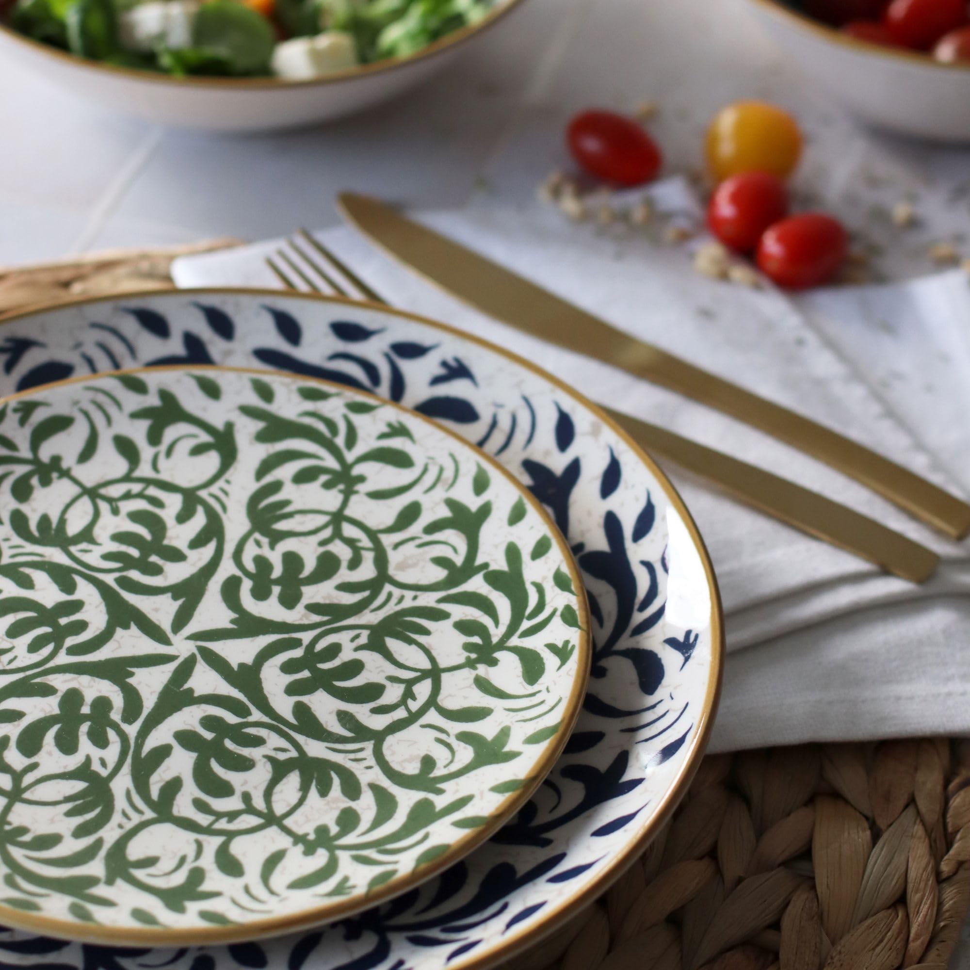 NOVASTYL 2614397 - Juego de 6 platos de postre heracado de 19 cm en gres (decoración verde)