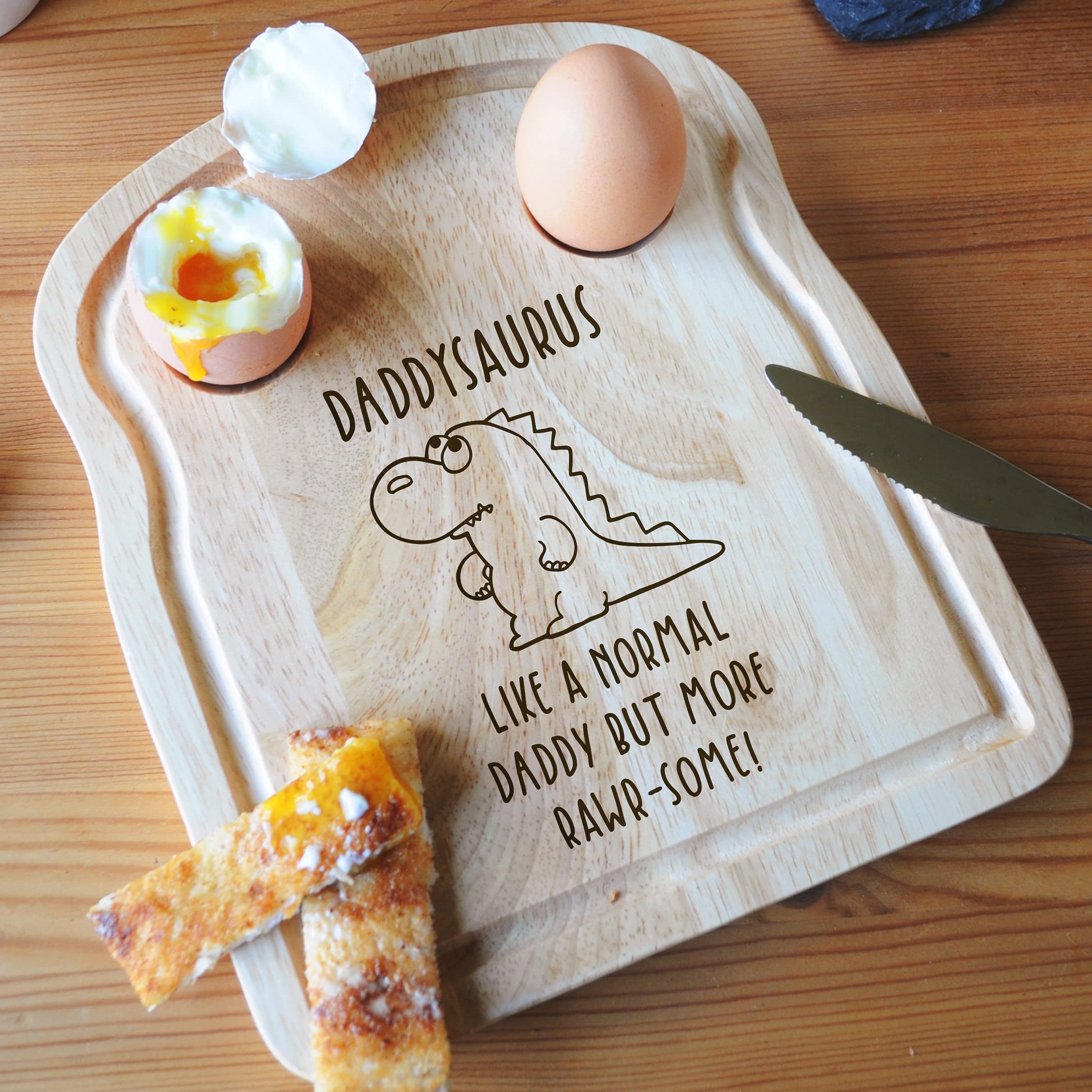 Ebuygb Egg Breakfast Board Daddysaurus Breakfast Board, Dinosaur Dippy Egg & Soldiers, Toast Shaped Serving Board, Dad Birthday Gift, Present For Daddy