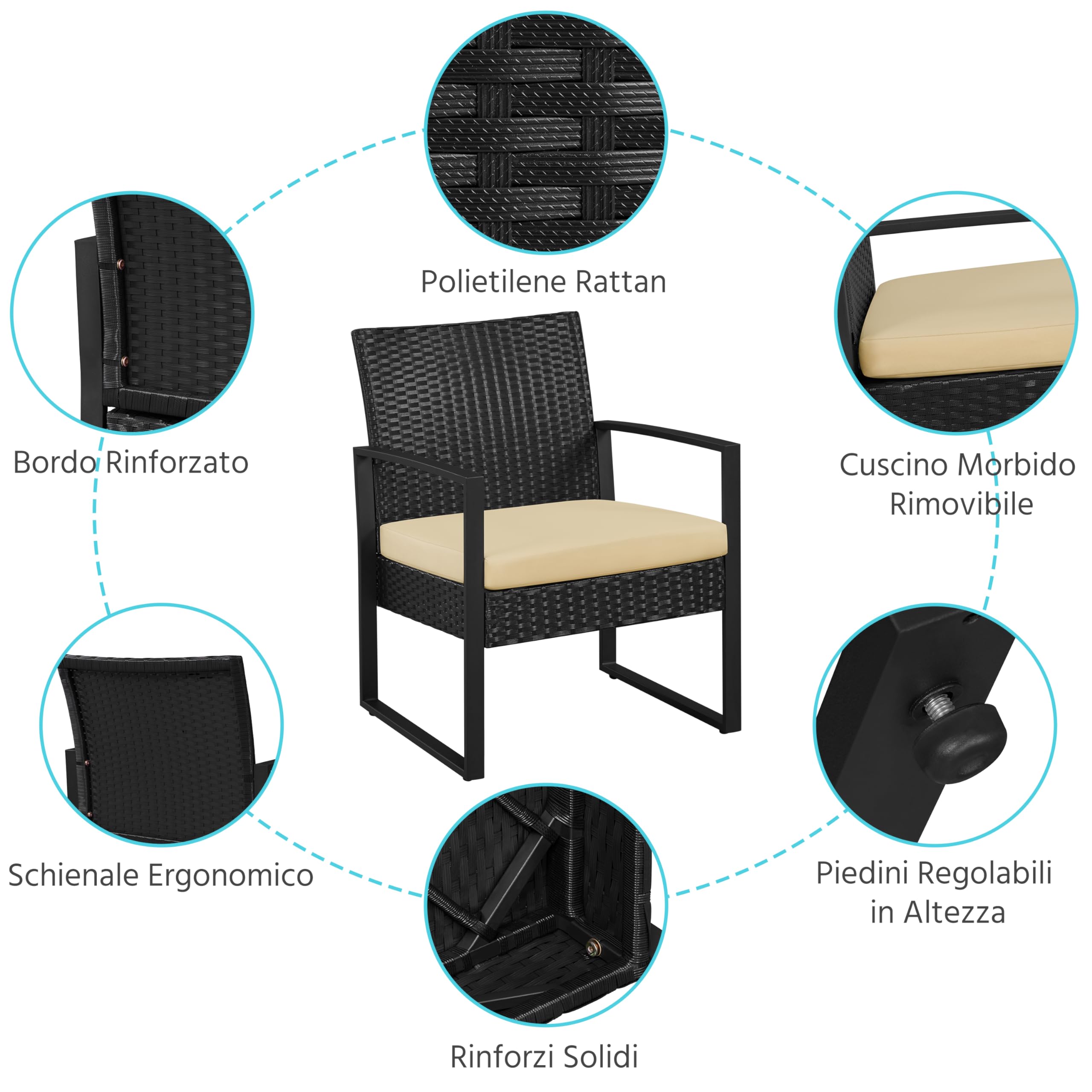 Yaheetech Set Mobili da Giardino in Poly Rattan 2 Sedie e Tavolino con Cuscini