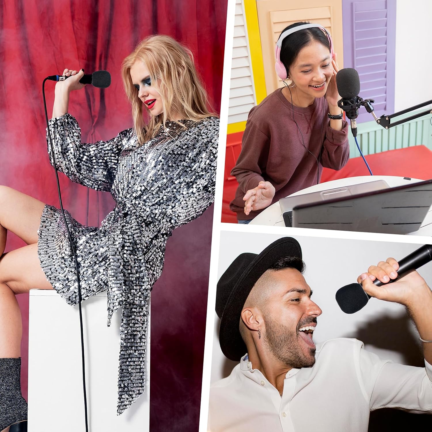 9 Pcs Black Foam Mic Cover, Handheld Microphone Windscreen Microphone Shield Protection Cover for Filtering Plosives, Hissing Noise and Other Ambient Noise - Image 5