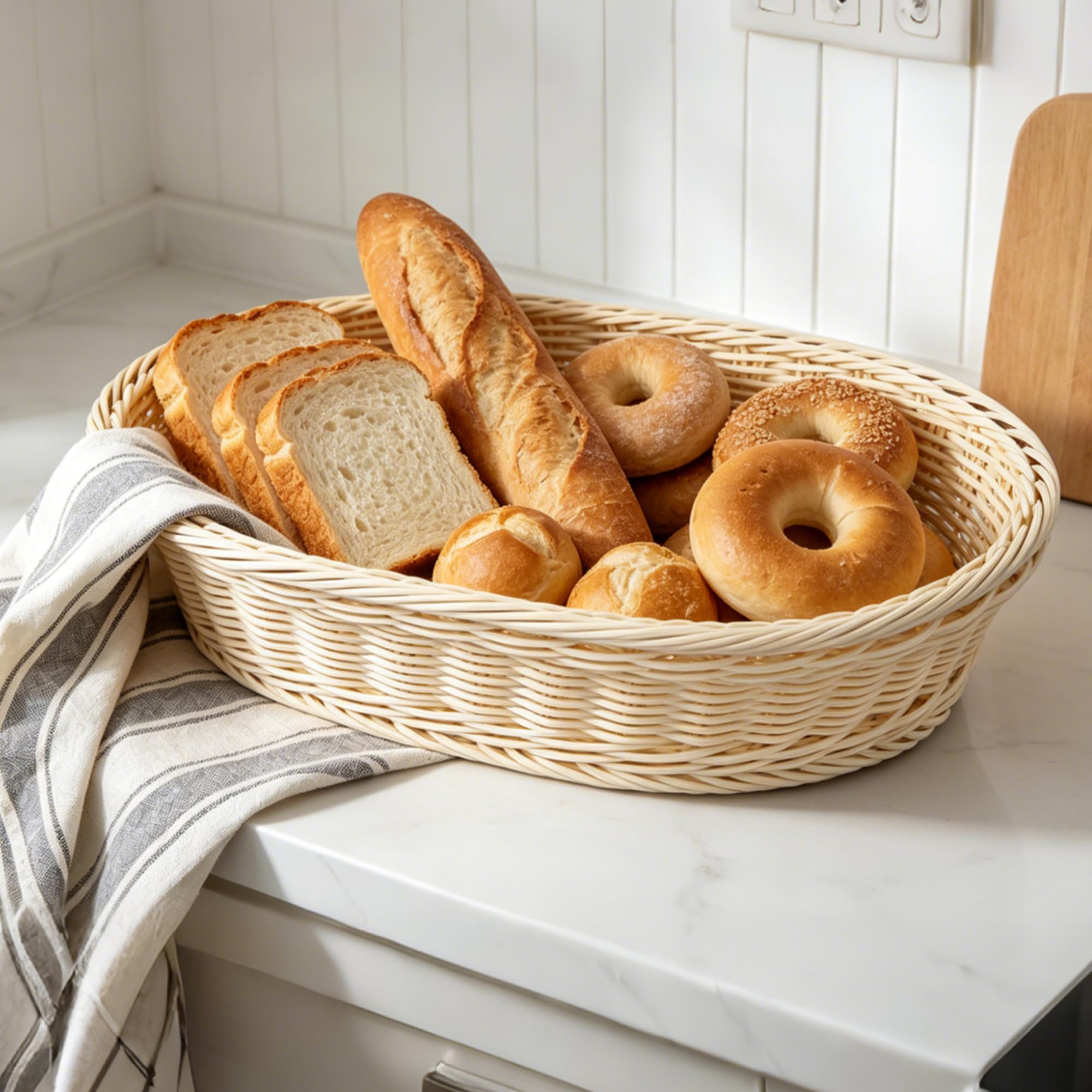 4 Stück Brotkorb Geflochten Oval, 30 x 20 x 7cm Brötchenkorb Oval, Ovale Flechtkorb für Brot, Gebäck, Gemüse, Küche