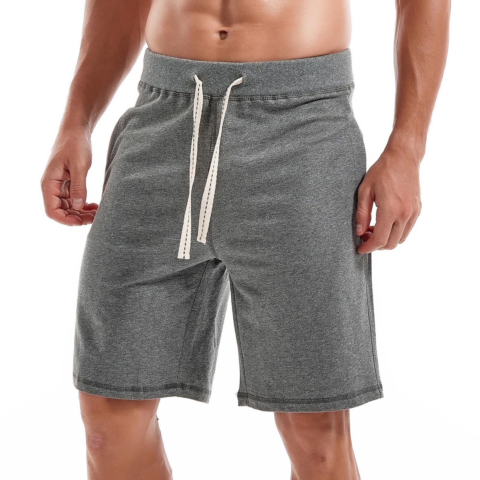 Amy Coulee Men's Shadow Gray Cotton Shorts Casual Sports Shorts With Pockets Athletic Workout Shorts (Medium, )