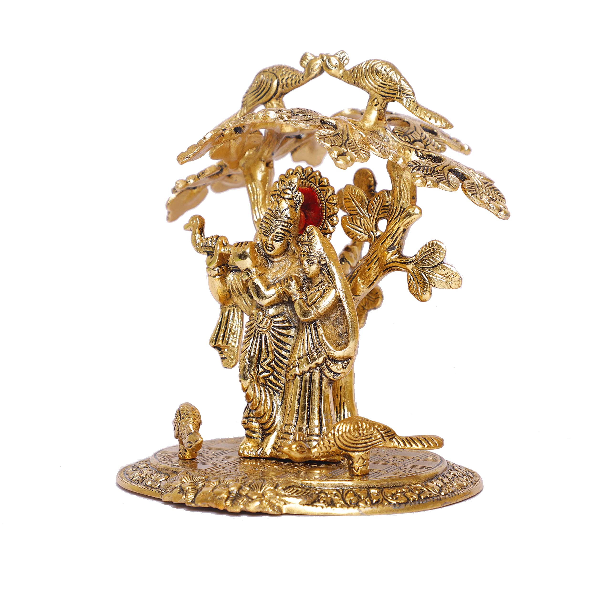 Prince Home Decor & Gifts Fabric Gold Oxidized Finish Radha Krishna Playing Flute Under Tree God Idols for Home Decor (Multicolour, Standard) - Image 5 thumbnail