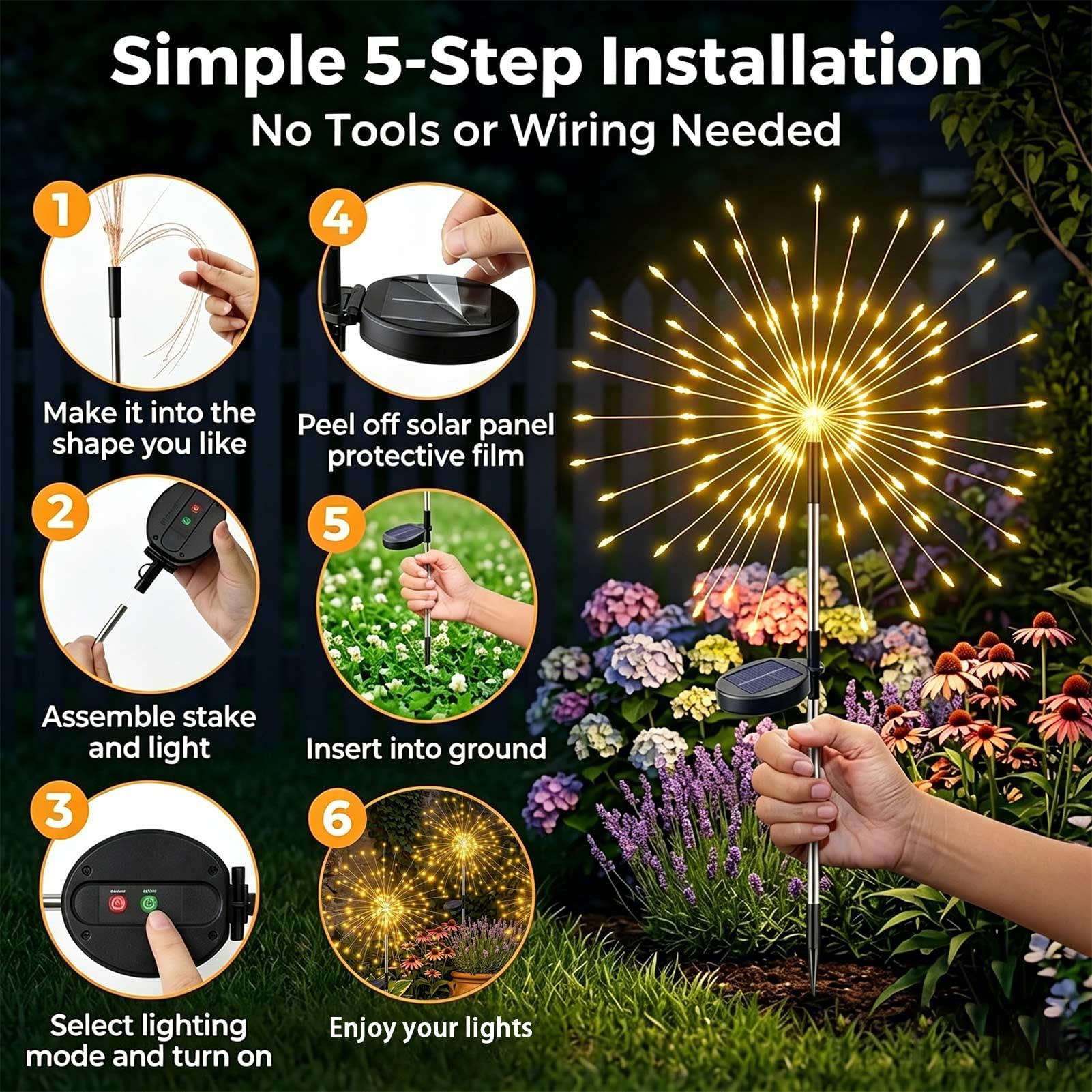 Joycome Lampa solarna do dekoracji ogrodu, 2 sztuki, 150 diod LED, dmuchawiec, 8 trybów, wtyczka solarna, oświetlenie ogrodowe, wodoodporne, na zewnątrz, balkon, taras, kwiat