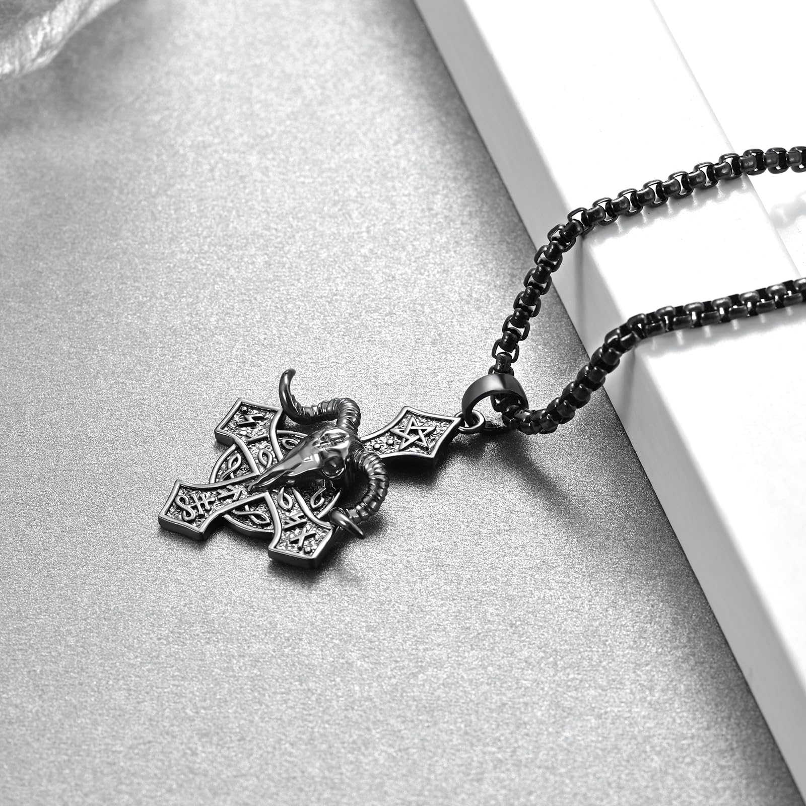 Fuguangju Satanic Necklace 925 Sterling Silver Upside Down Cross Necklace Baphomet Necklace Satanic Jewelry for Men Women