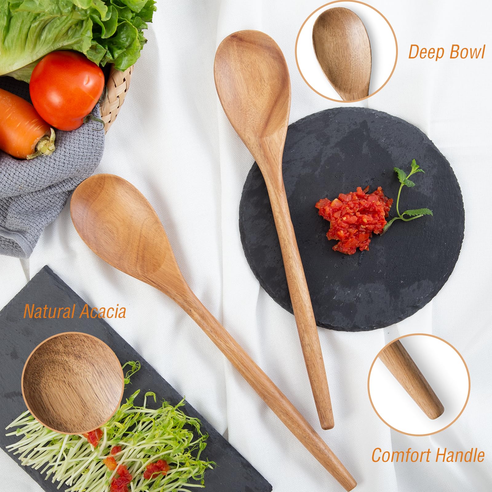 GinSent Cucharas de madera para cocinar, cucharas de madera de agarre cómodo de 14 pulgadas, utensilios de cocina de madera para agitar, raspar, voltear y servir, utensilios de cocina antiadherentes