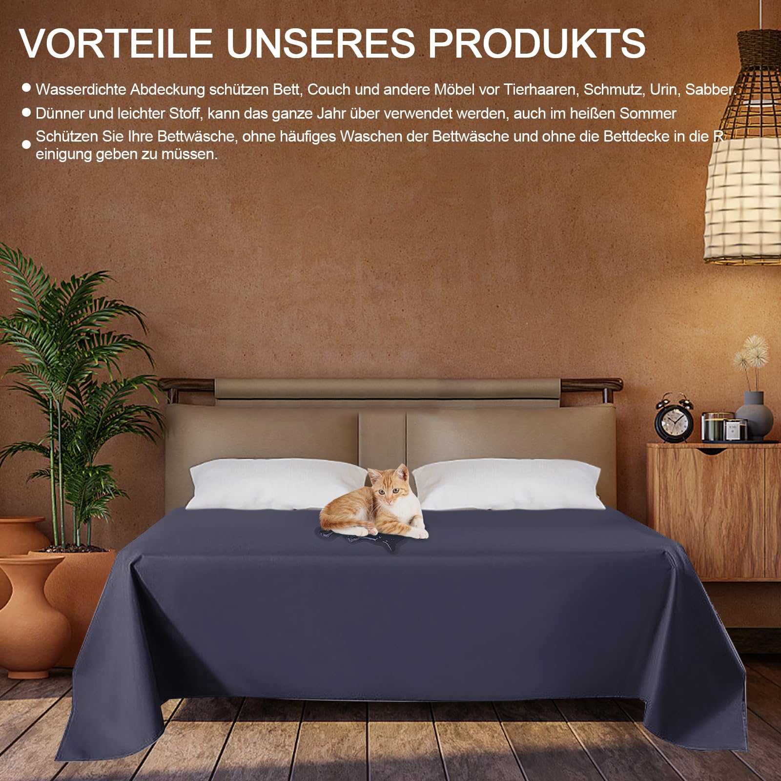 Copriletto impermeabile e traspirante, in microfibra spazzolata + TPU, per letto matrimoniale, antigraffio, lavabile, coperta protettiva per cani, gatti e bambini (colore blu navy, 230 x 250 cm)