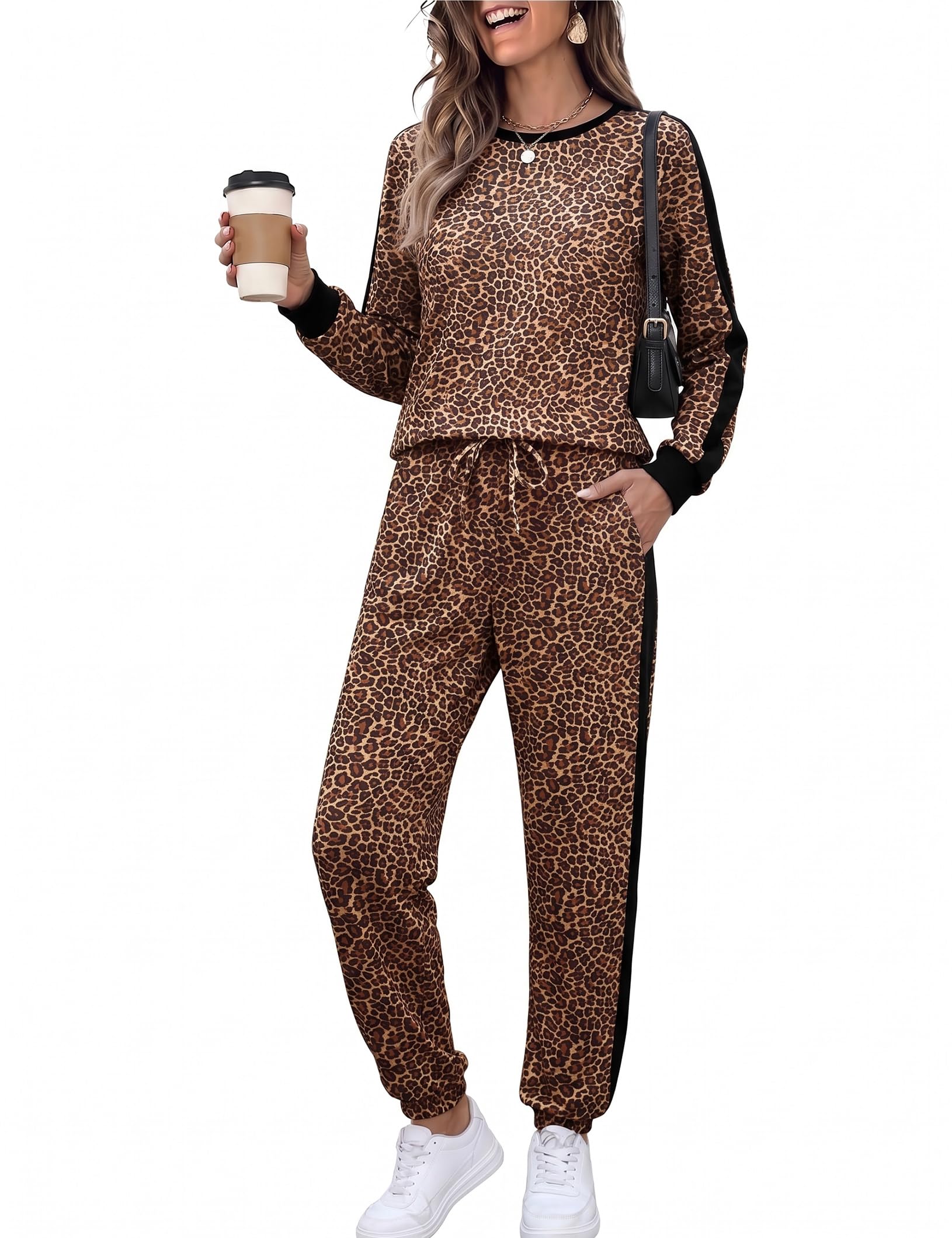 Marvmys Women Long Sleeve Tracksuits Fashion 2 Piece Lounge Set Travel Outfits Jogger Set