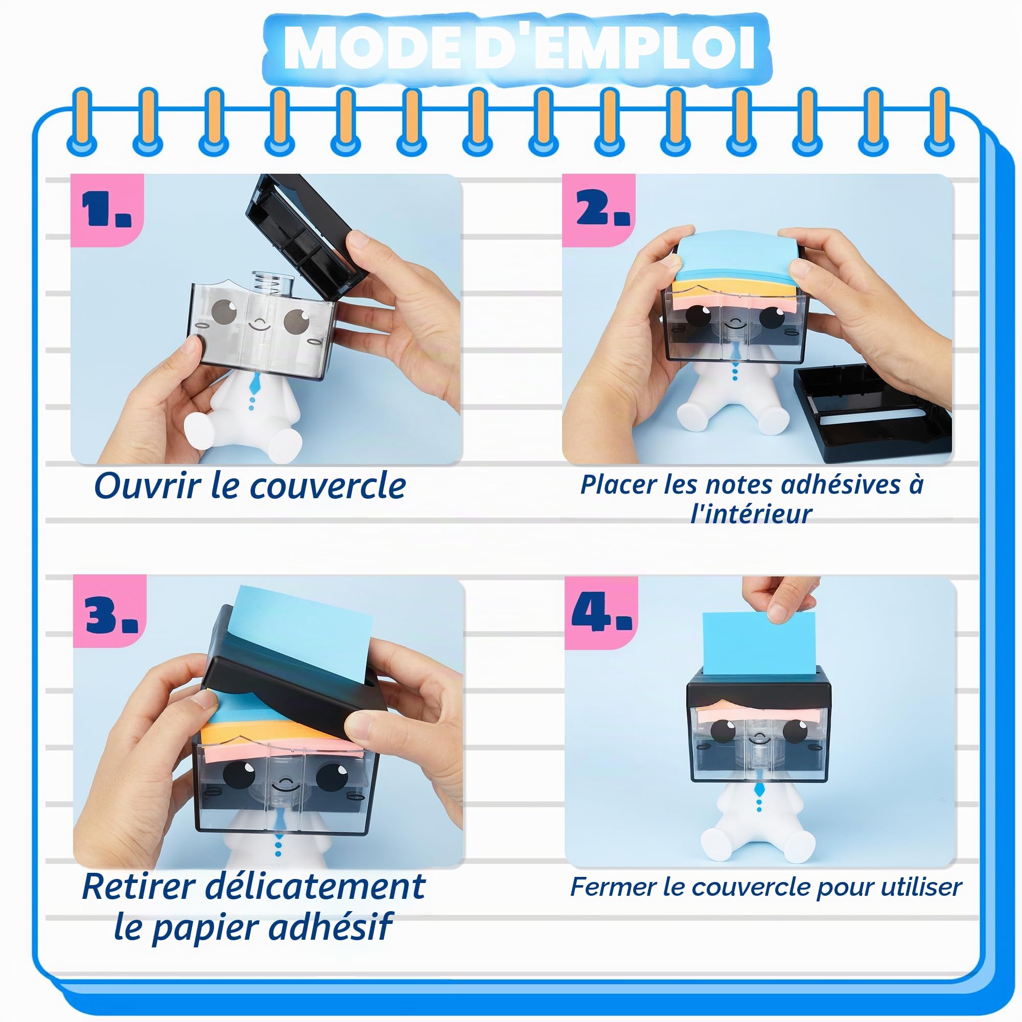 Idea Boy Distributeur de notes autocollantes pour bureau, école, fournitures de bureau mignonnes, 7,6 x 7,6 cm, design magnétique, blanc, 1 pièce