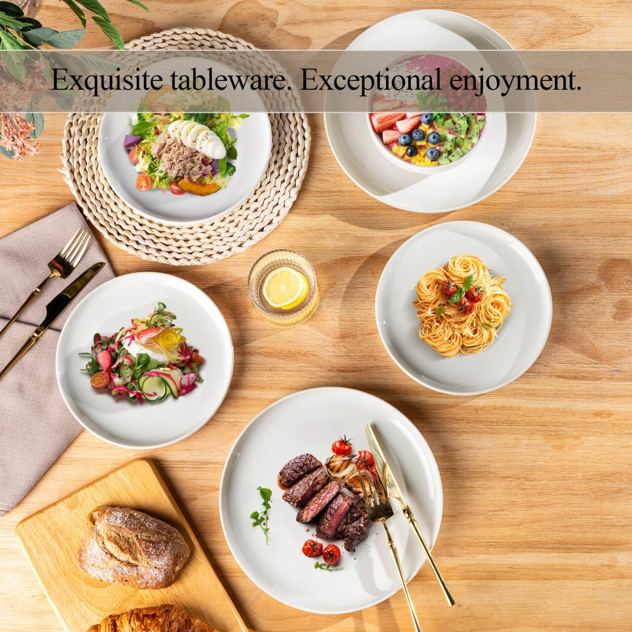 LERATIO Ceramic Dinnerware Sets,Handcraft Embossed Stoneware Plates and Bowls Sets,Highly Chip and Crack Resistant | Dishwasher & Microwave & Oven Safe Dishes set,Service for 4 (12pc)-White