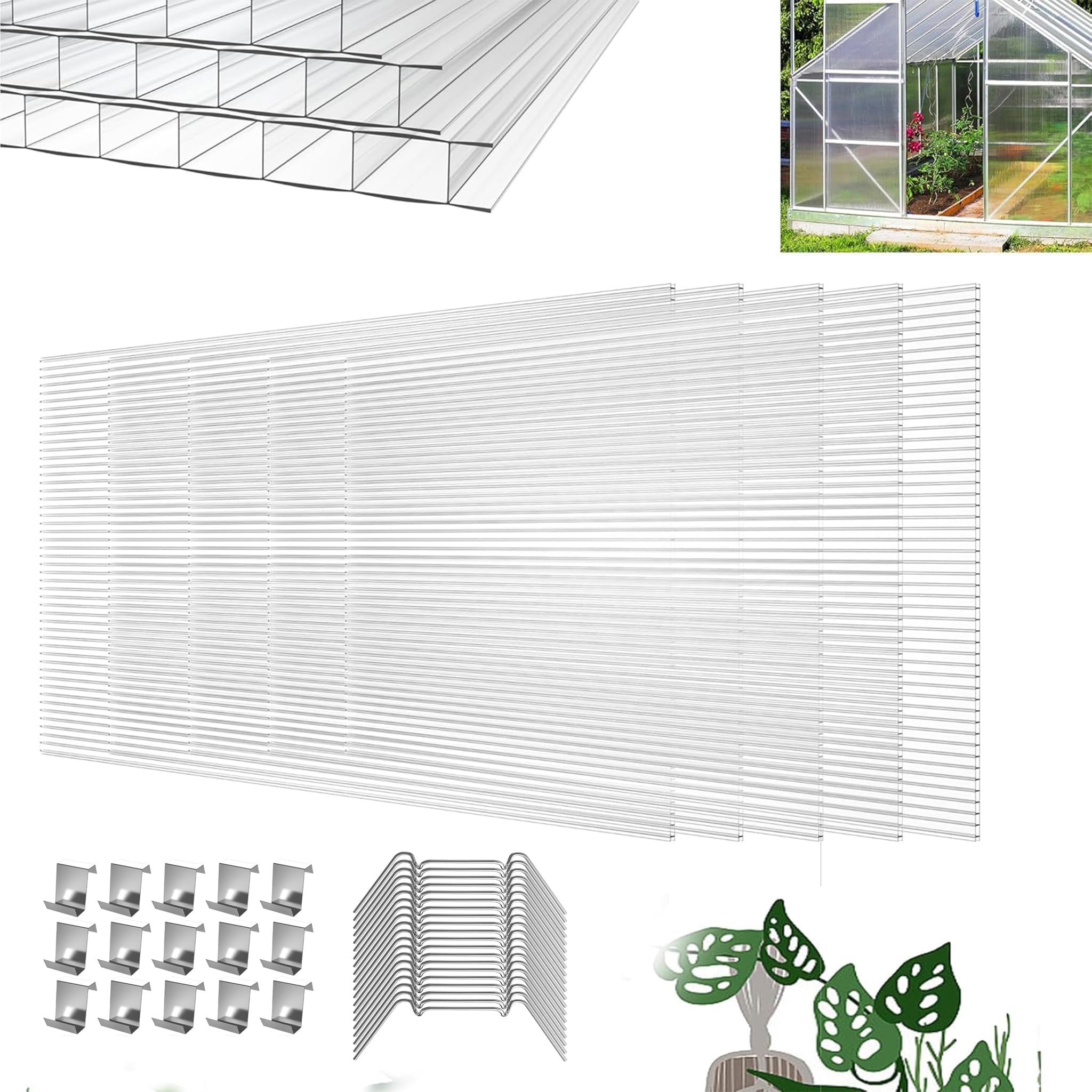 Plaque de polycarbonate creux 10,25 m² 14 unités Plaques à double paroi 4mm d'épaisseur Serre