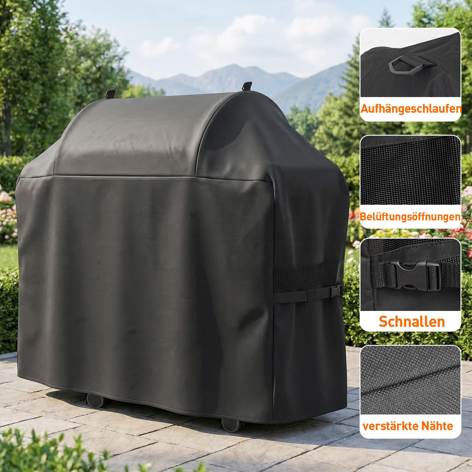 Copertura per barbecue 600D adatta per Napoleon Rogue 425/525 61427/61527, 155 x 64 x 125 cm, copertura di ricambio impermeabile e resistente ai raggi UV, antistrappo, per esterni, colore nero