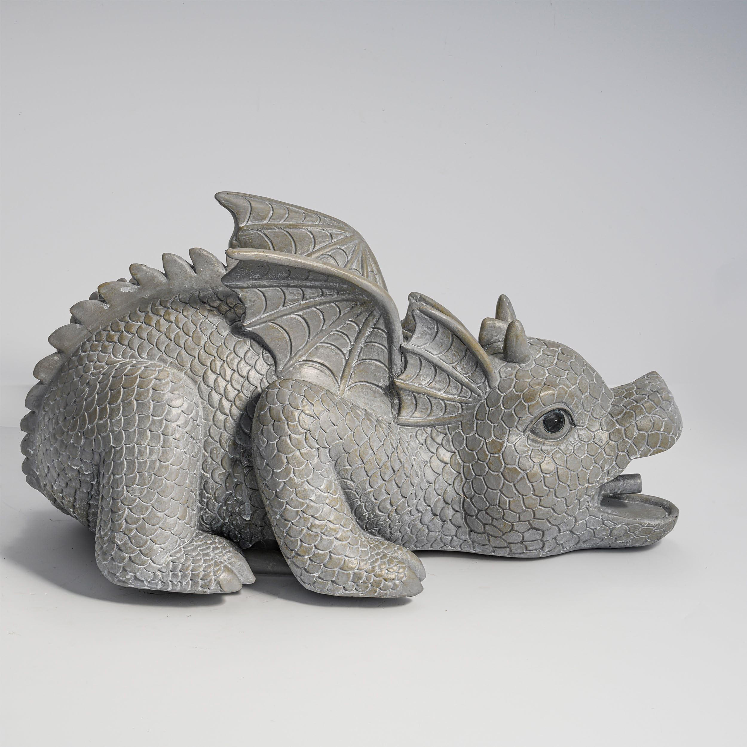 esotec Wasserspeier-Figuren Drache Grisu, Einzelfigur Teichfigur Gartenstatue, Brunnenfigur für Garten-Teich Mini-Teich, Wasserspiel Terrasse Balkon-Brunnen, Quellstein, Kunststein 100735