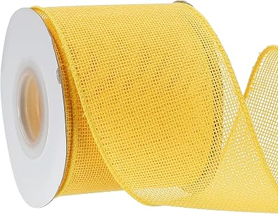 PATIKIL 3 Inch x 10 Yard Burlap Wired Ribbon, Natural Jute Wired Edge Ribbons Solid Rustic Ribbon with Iron Wire for Crafts Gift Wrapping Wreath Tree Bows, Yellow