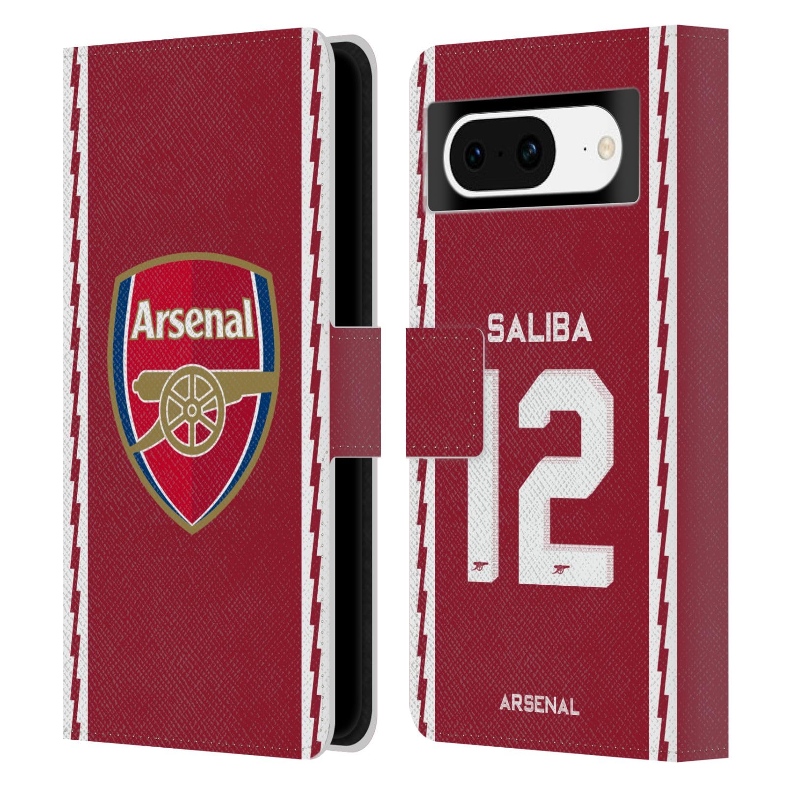 Head Case Designs Officially Licensed Arsenal FC William Saliba 2022/23 Players Home Kit Leather Wallet Case Compatible with Google Pixel 8