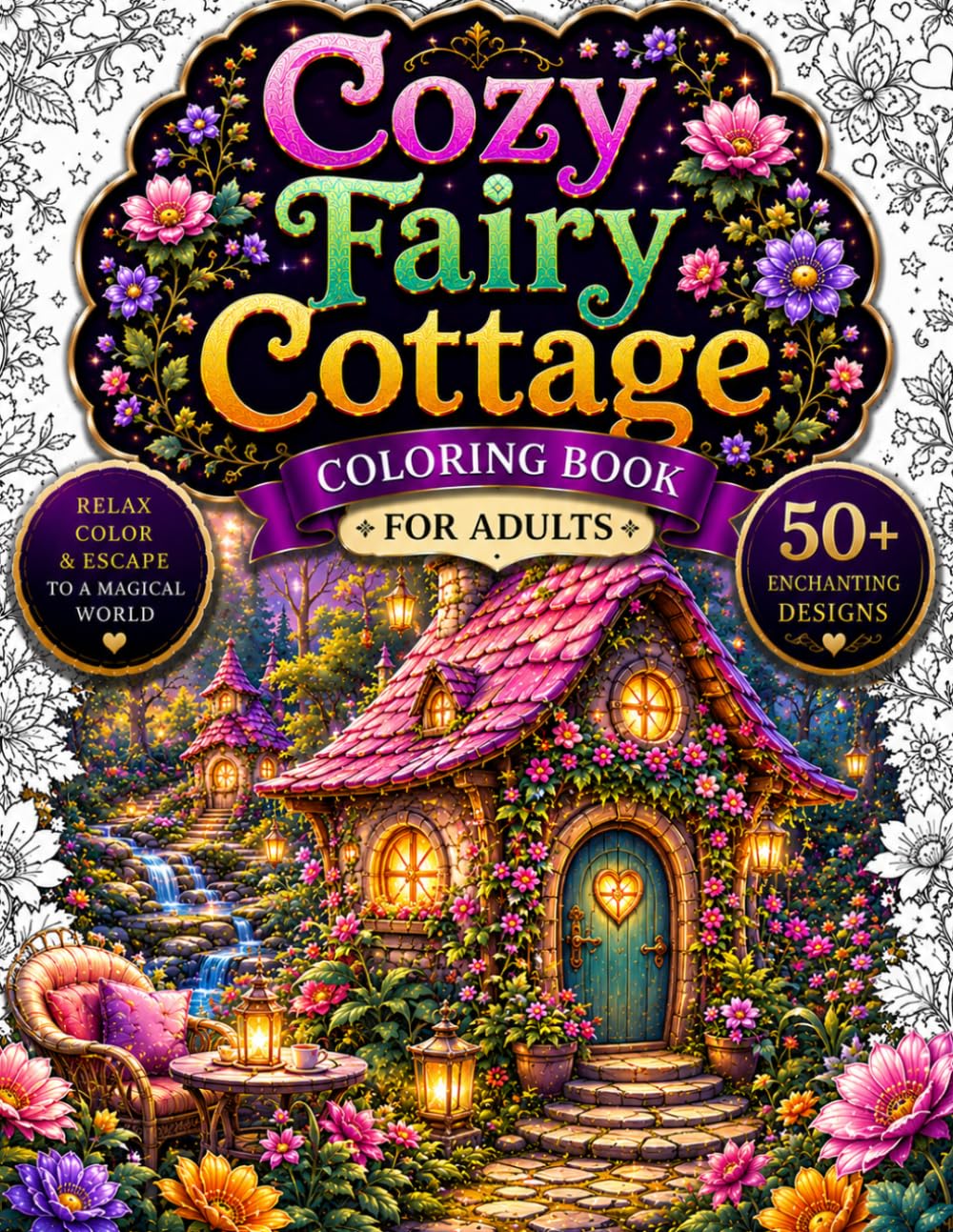 Cozy Fairy Cottage Coloring Book for Adults: 50 Magical Fairy Houses, Enchanted Forest Cottages, Storybook Village Homes, Whimsical Fantasy ... Relaxation, Mindfulness and Creative Escape