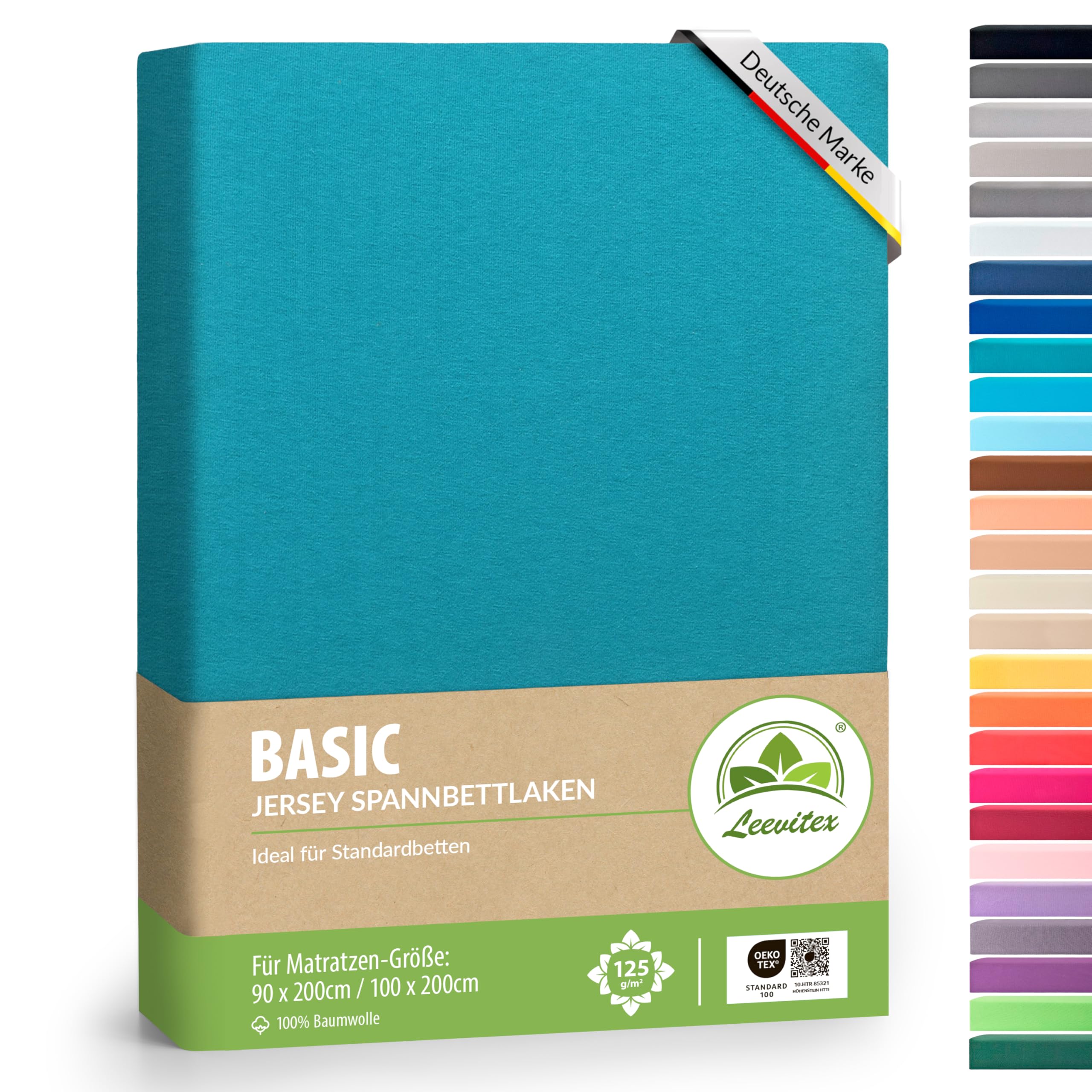 leevitex® Spannbettlaken 90x200cm - 100x200cm | Spannbetttuch Bettlaken | 100% Jersey Baumwolle | Matratzenhöhe bis 25 cm | Öko-Tex | Petrol/Smaragd Blau