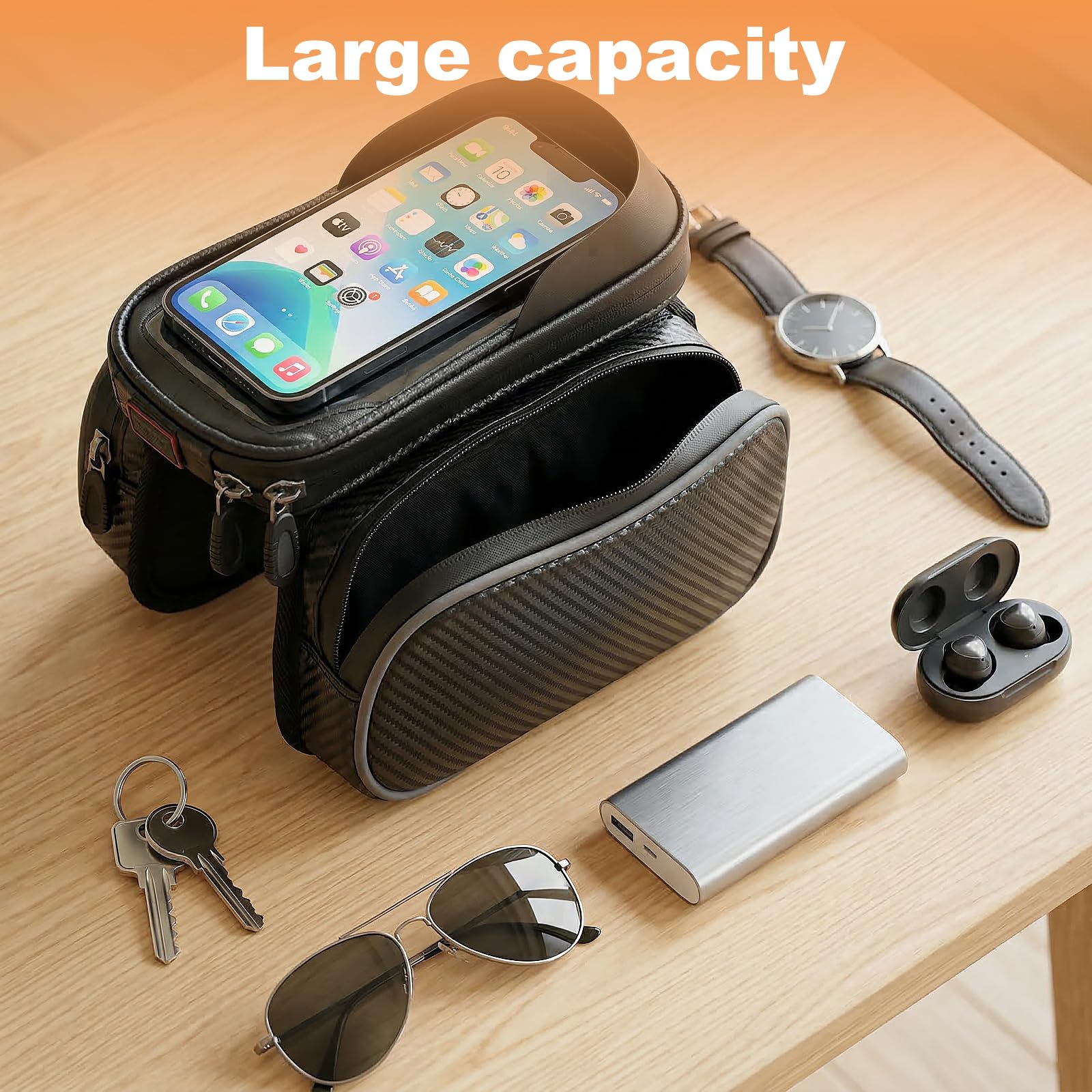 Borsa da Manubrio, Impermeabile Borsa Telaio Bici con Touchscreen TPU Bici Telaio per Smartphone Fino 6,8'' Borsa Tubo Anteriore per MTB, Bici Gravel, Bici Strada, Bici Elettrica