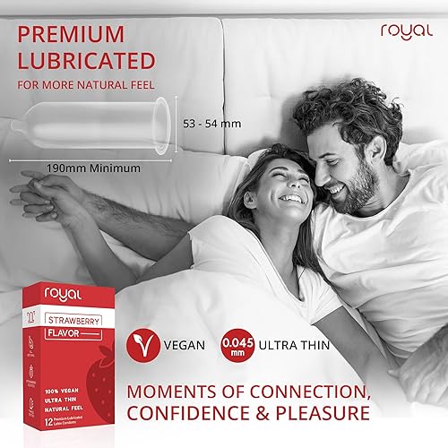 Miniatura 3 de Royal Preservativos de látex natural ultrafinos con sabor a fresa, lubricado de alta calidad, látex fuerte, no tóxico, orgánico, vegano, delgado,