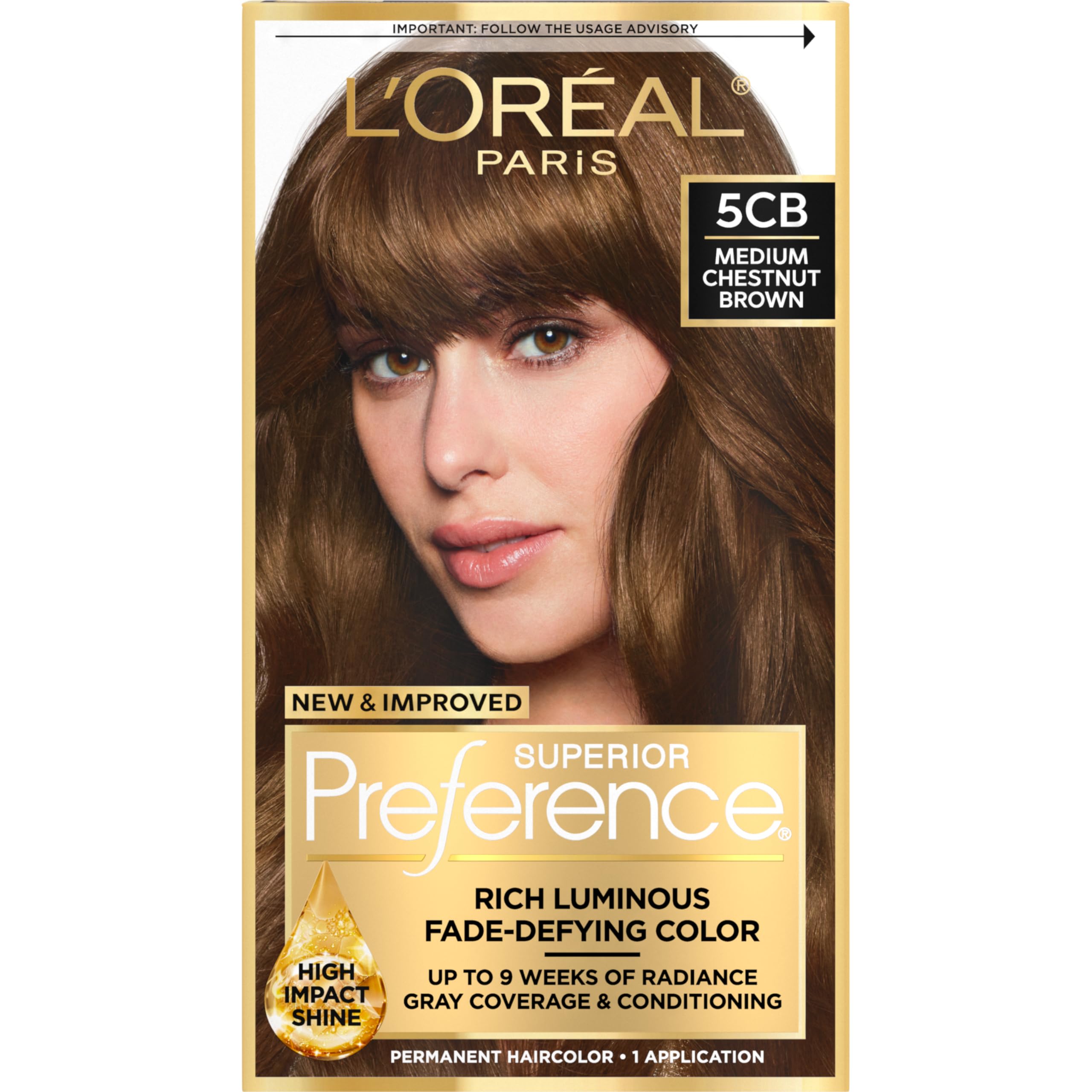 Superior Preference Luminous Fade-Defying Permanent Hair Color, Hair Dye For Up to 9 Weeks of Radiance, Medium Chestnut Brown 5CB, 1 Hair Dye Kit