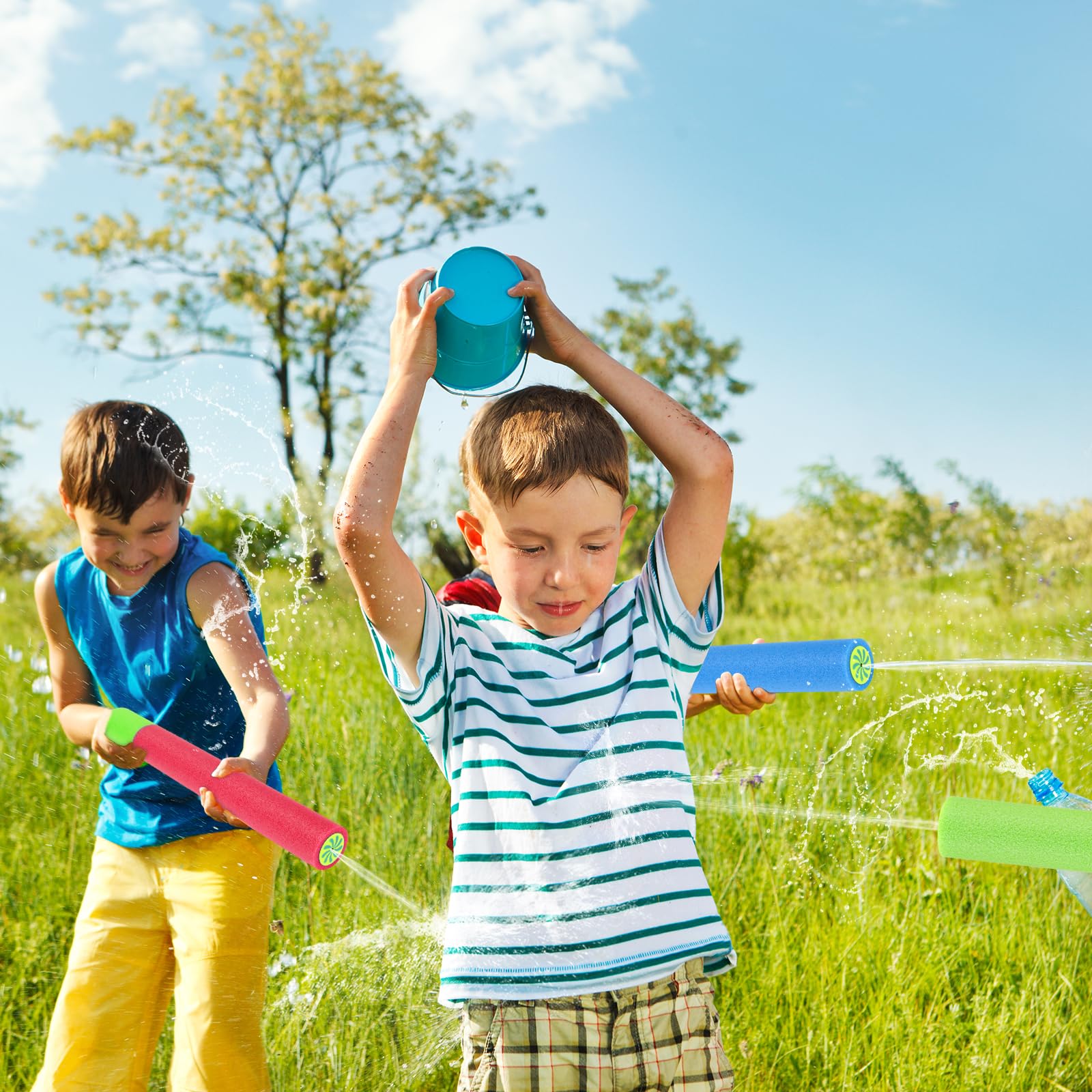 4 Stück Wasserpistole Kinder, 38cm Schaumstoff Wasserpistolen, Spritzpistole Wasser Bunte, Party Strand Pool Strandspielzeug für Jungen und Mädchen