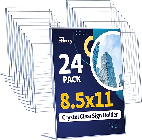 Annecy Soporte para letreros de 8.5 x 11 pulgadas, 24 paquetes de soporte para letreros para exhibición, soporte de letrero de plástico transparente