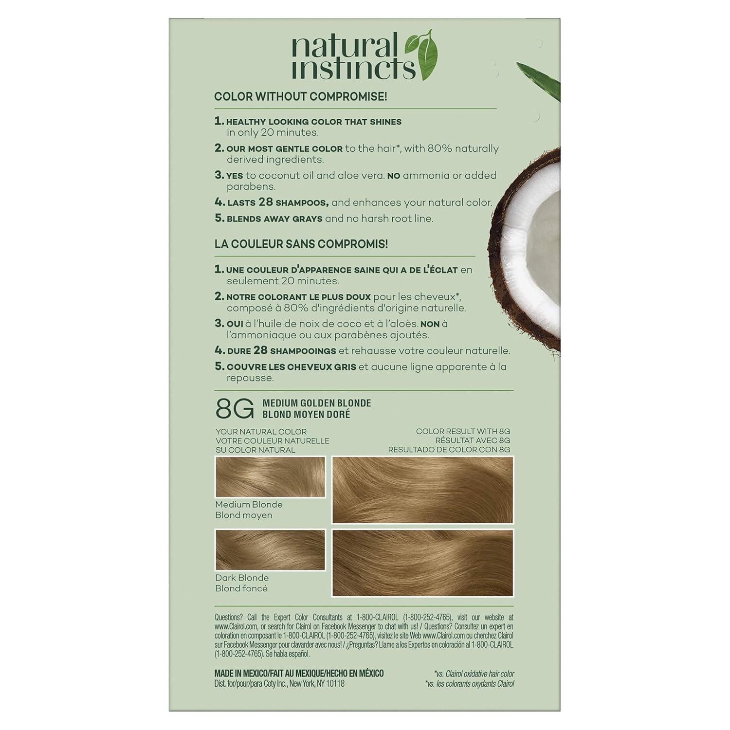 Clairol Natural Instincts Semi-Permanent Hair Dye, 8G Medium Golden Blonde Hair Color, 3 Count : Everything Else