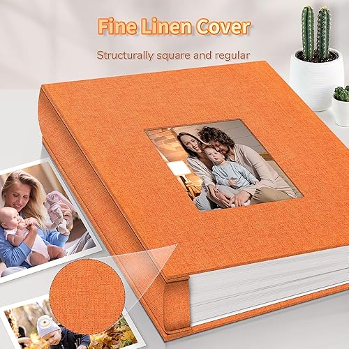 Miniatura 232 de Álbum de fotos de 4 x 6 pulgadas con 300 bolsillos, álbumes de fotos deslizables, cubierta de lino, libro de recuerdos con ventana frontal, página