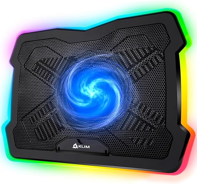 KLIM Ultimate Podkładka chłodząca do laptopa RGB z ramką LED + Chłodzenie laptopa do gier + Bardzo stabilna i cicha podstawka pod laptopa + 11" do 17" + PC Mac PS5 PS4 Xbox One