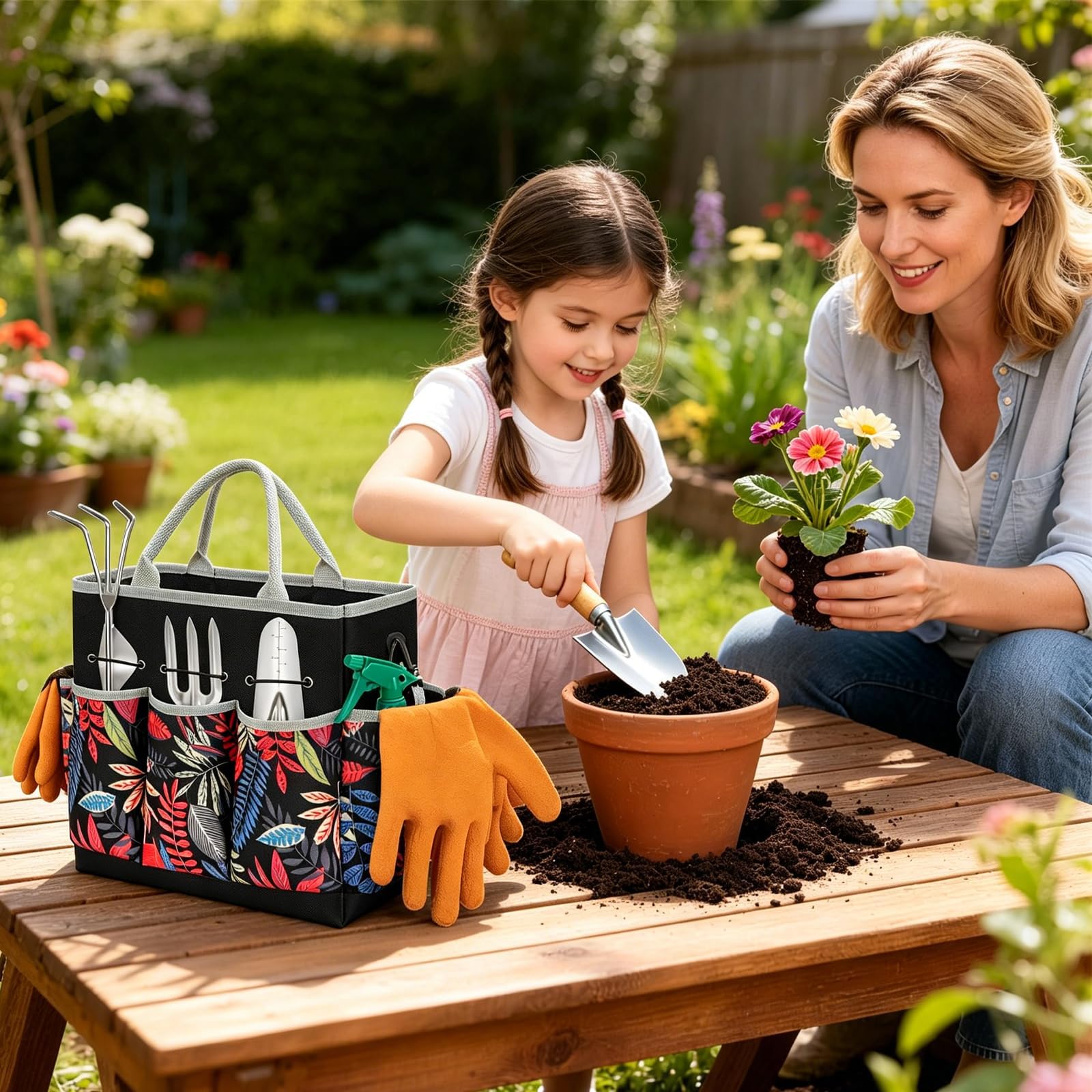 Set di Attrezzi da Giardinaggio 12 Pezzi, Utensili in Acciaio Inossidabile Anti-Ruggine con Manico in Legno Antiscivolo, per Trapiantare e Potare, Giardinaggio Regalo per Uomo e Donna