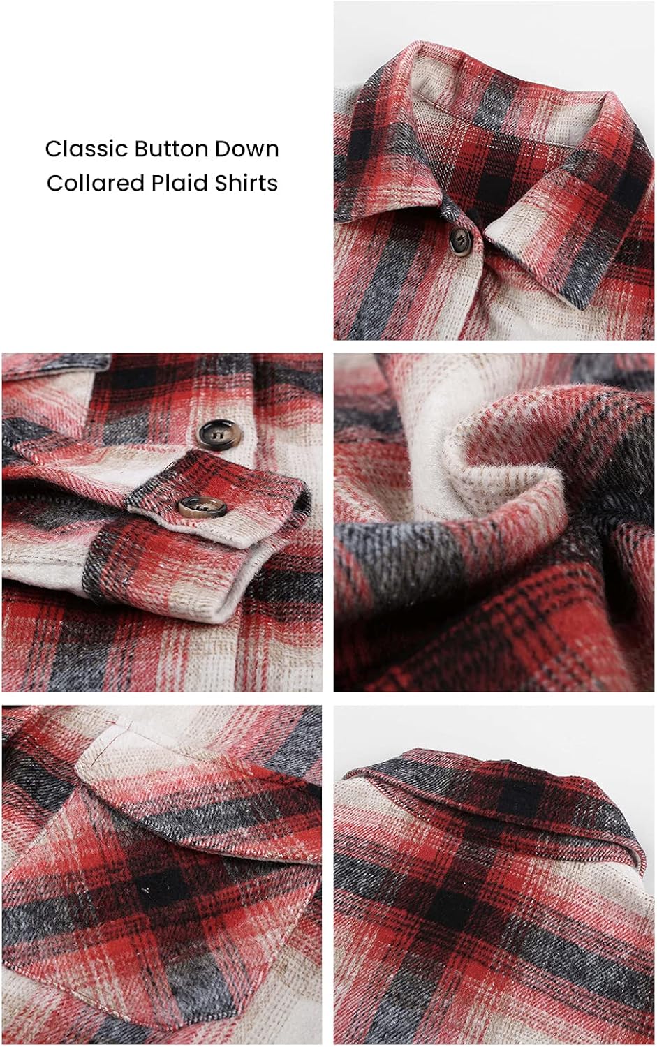 PRETTYGARDEN Women's Fall Clothes Plaid Shacket Jacket Trendy Casual Long Sleeve Button Down Flannel Shirts Fashion Blouse - Image 8