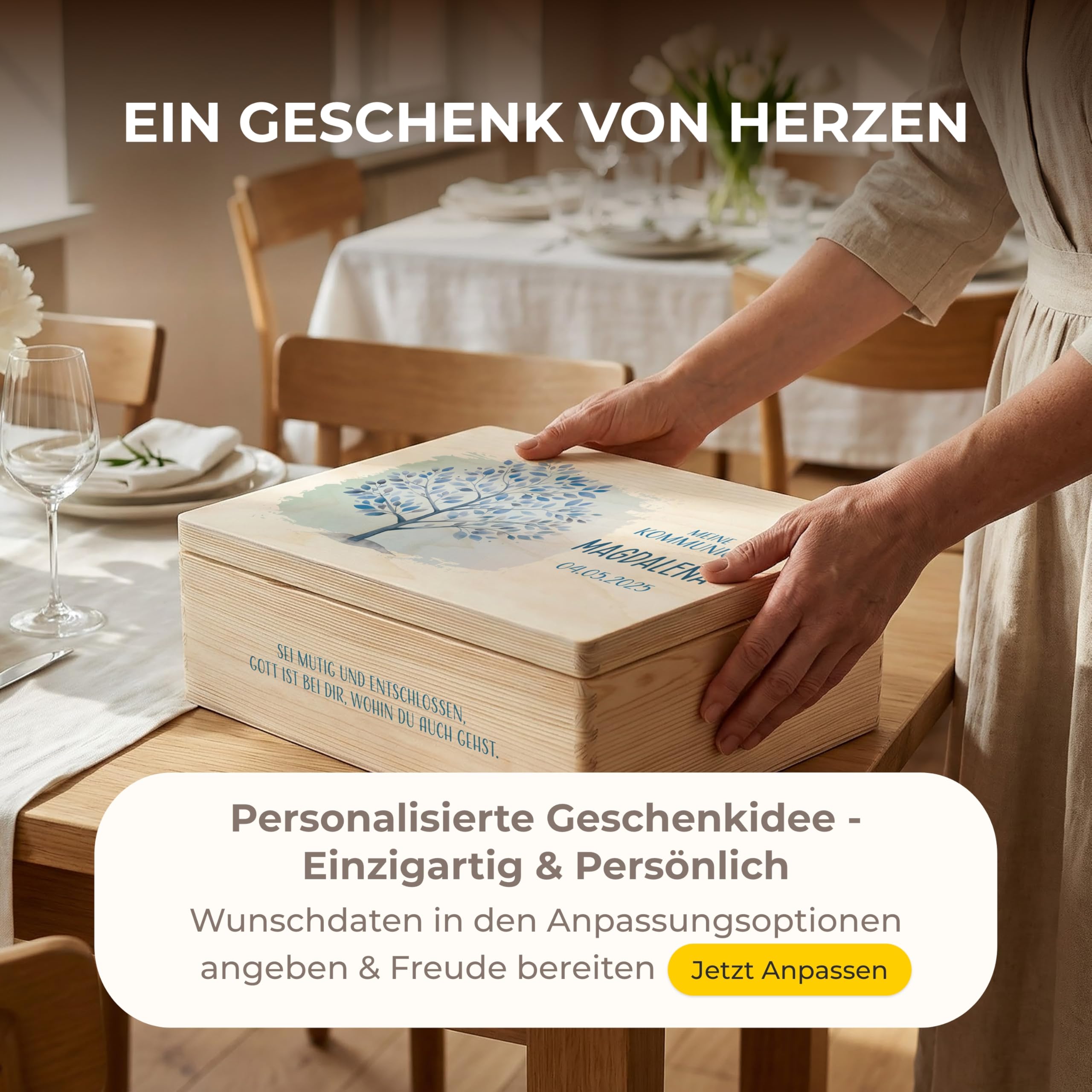 Amari® Personalisierte Holzkiste (Baum des Lebens) | Erinnerungsbox aus Holz zur Taufe, Kommunion, Konfirmation, Firmung, Ostern | Geschenk für Mädchen & Jungen