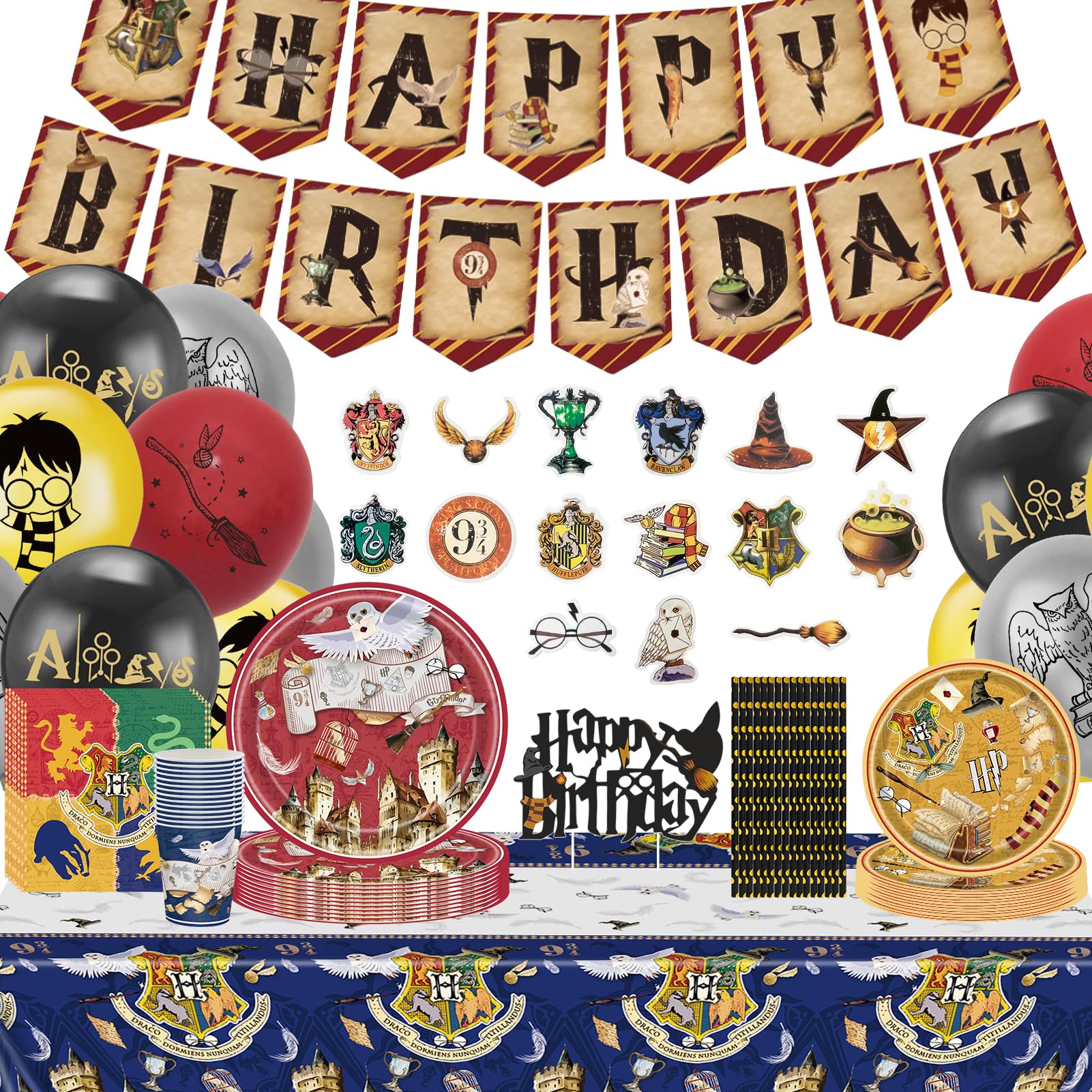 Decorazioni per Feste di Compleanno Harry: Decorazioni di compleanno Wizard per Bambini - 16 Ospiti Stoviglie per Decorazioni di Compleanno di Mago - Harry Decorazione per Feste a Tema