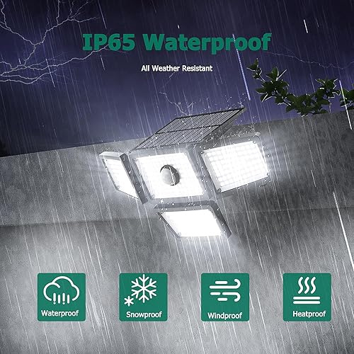 Miniatura 7 de Luces solares de 3000 lm para exteriores, 4 cabezales ajustables, luces solares con sensor de movimiento con 283 LED, luces de pared de seguridad