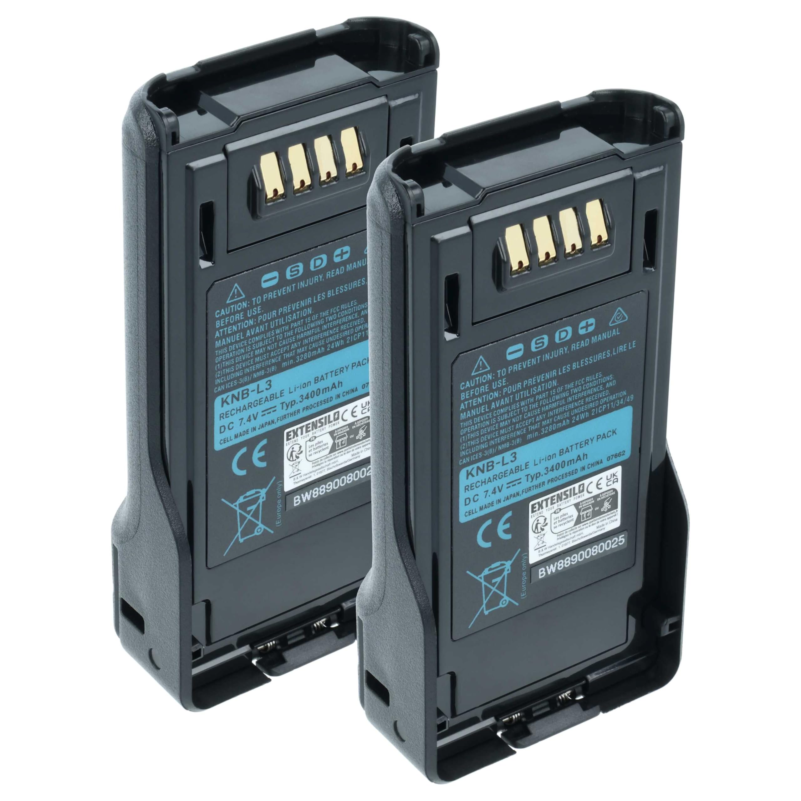 2 x akumulator zamienny do Kenwood KNB-N4, KNB-LS6, KNB-N4M do krótkofalówki, Walkie Talkie (3400 mAh, 7,4 V, litowo-jonowy)