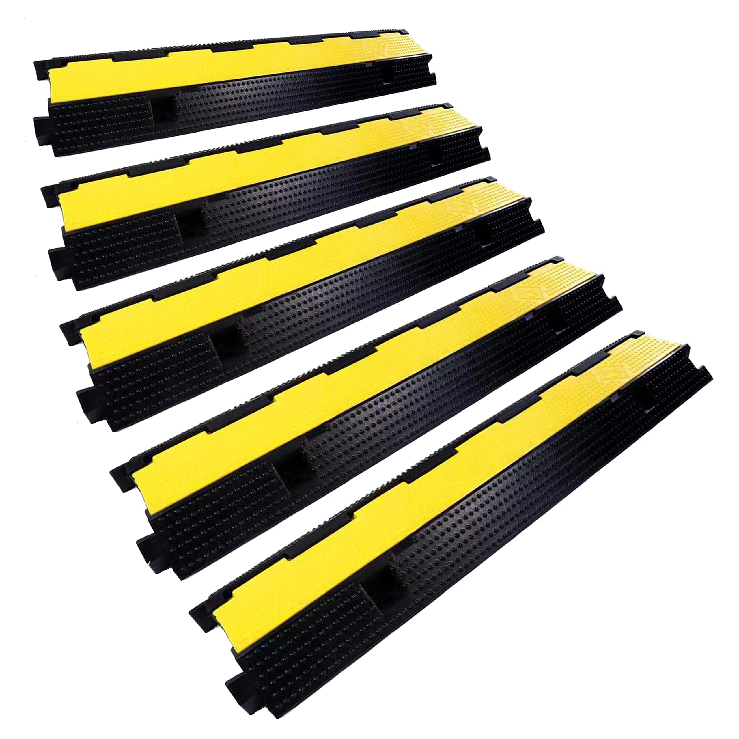 Rubber Cable Ramp Cord Cover Cable Protector Ramps Wire Hose Protective 1 Channel 22000Lbs Load Capacity Traffic Speed Bump for Asphalt Concrete Gravel Driveway Indoor Outdoor, 5 Pack