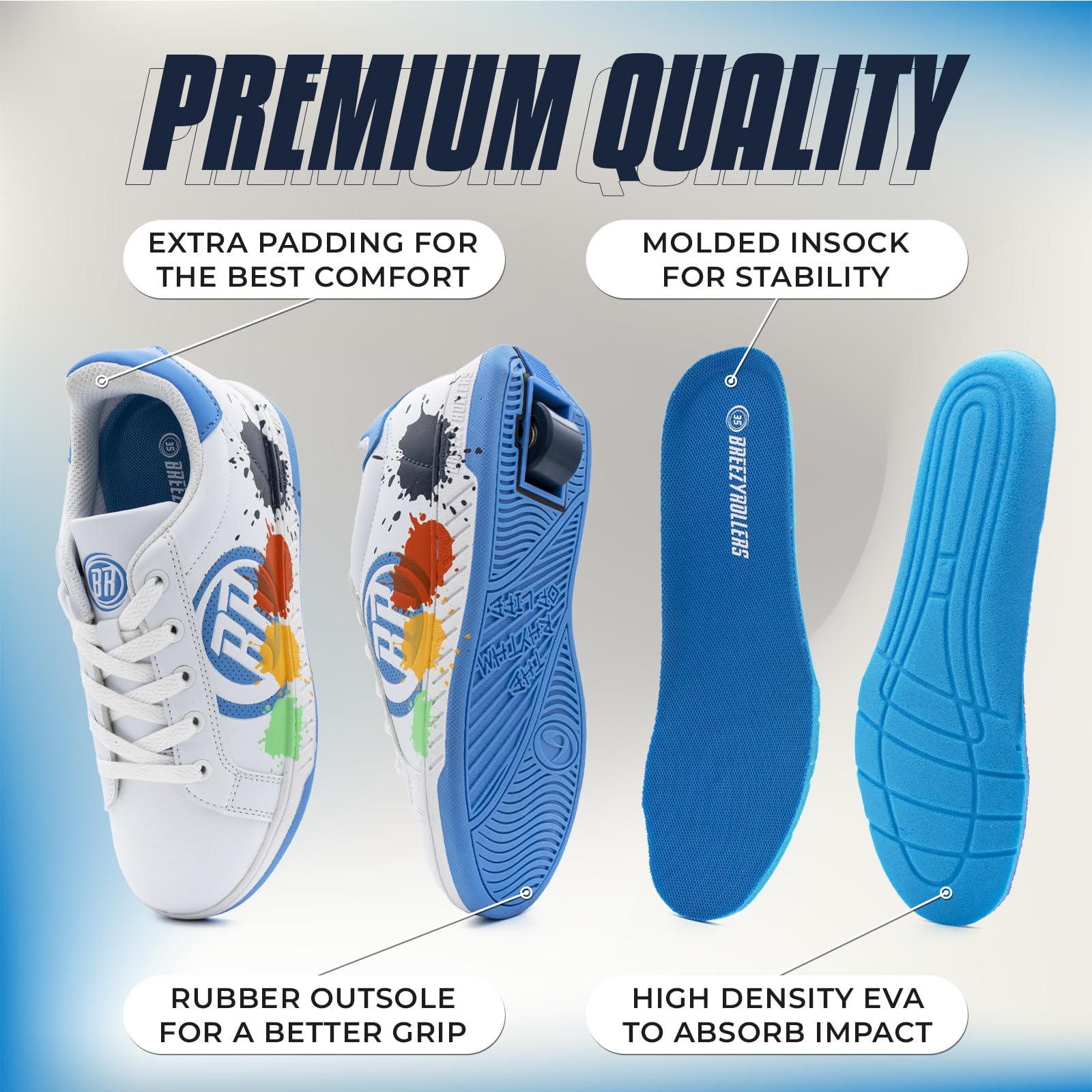 BREEZY ROLLERS Zapatos con Ruedas para Niños | Zapatillas-Patines Infantiles | De Zapatos Callejeros a Patines en Segundos | Sistema de Clic Patentado | Zapatillas con Ruedas para Niñas y Niños