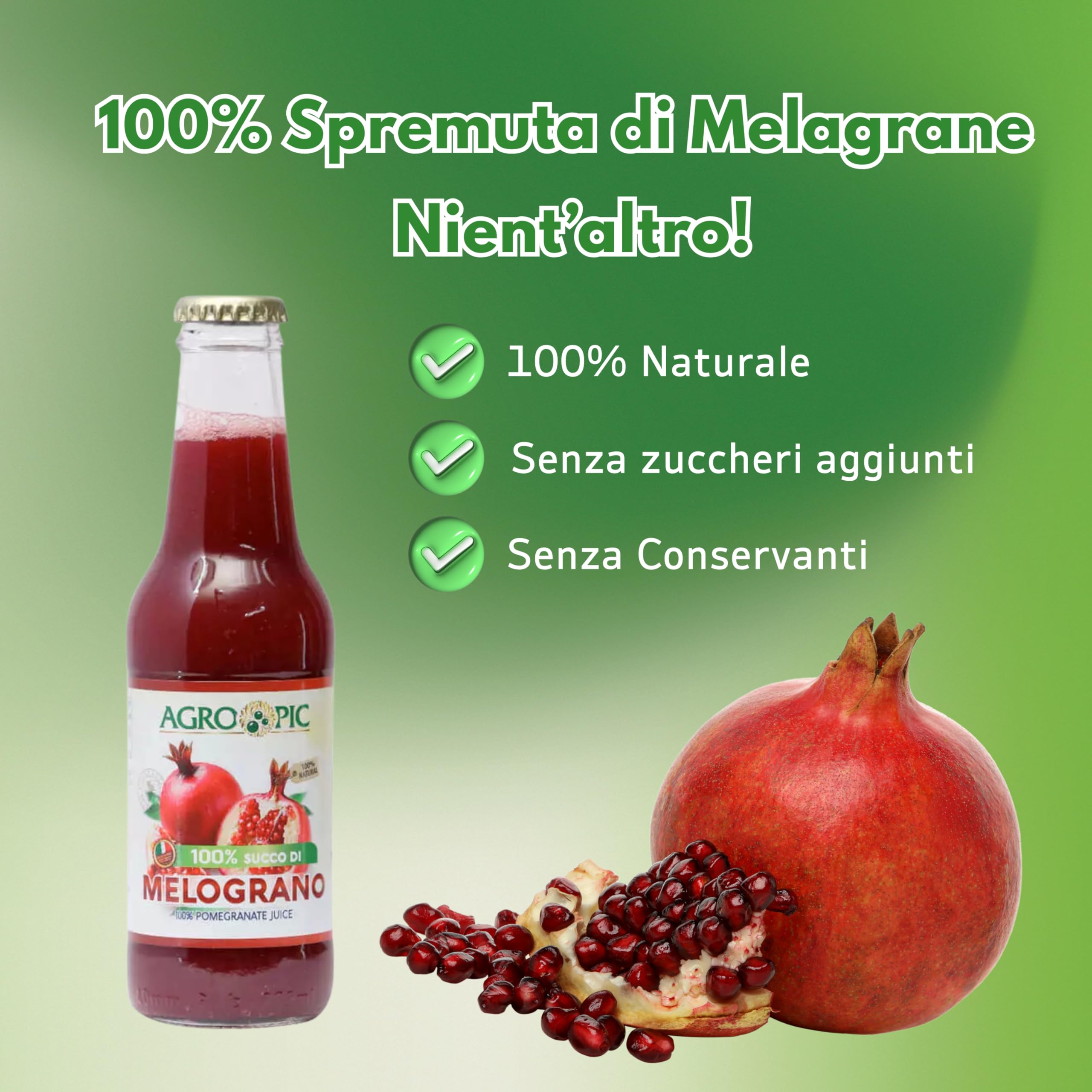 Agropic Succo di Melograno 100%, 12 bottiglie da 200 ml di puro succo di melograno senza zuccheri aggiunti, senza conservanti, Made in Italy - 5