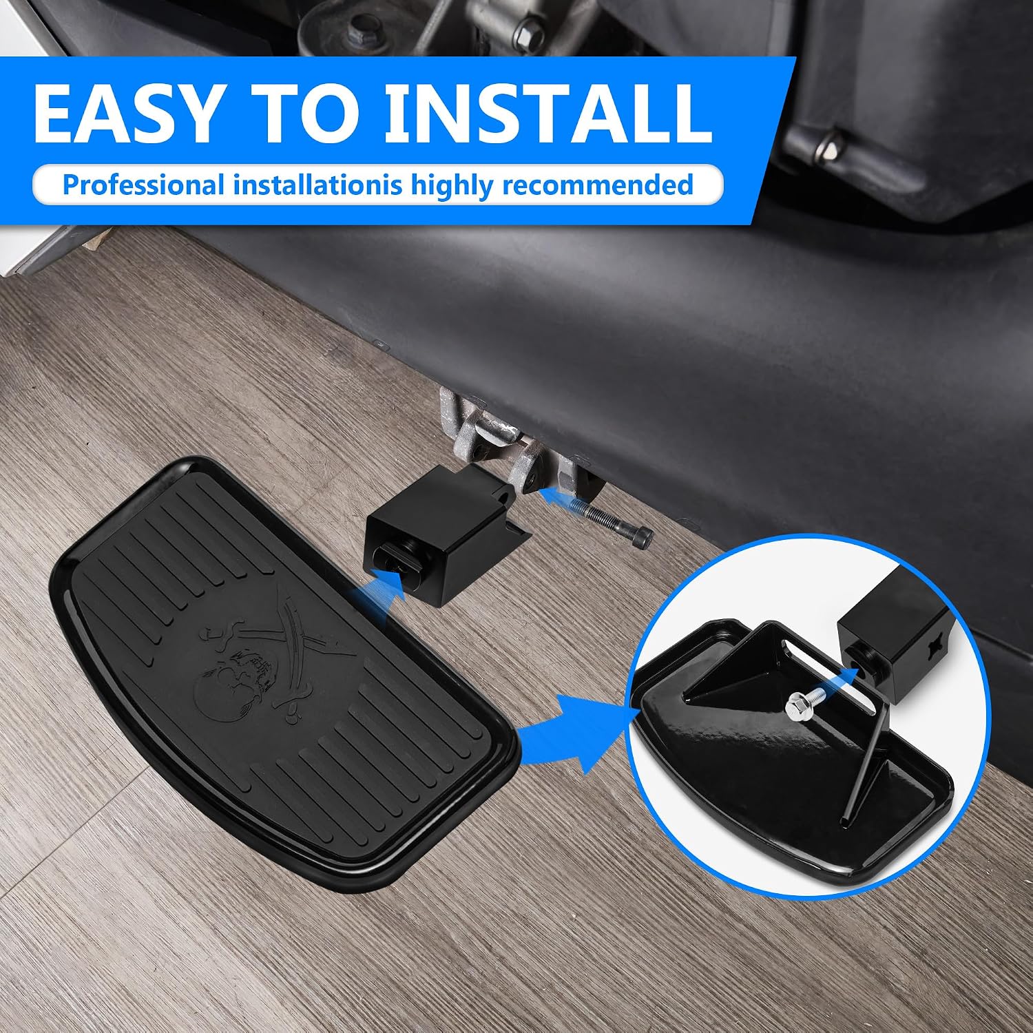 Adjustable D-Shaped Driver Footboards, Front Rider Foot Rest Floorboards for Can-Am Ryker 600 900, Rally Edition, Sport 2019+ Accessories (Black Style, Skull Swords)