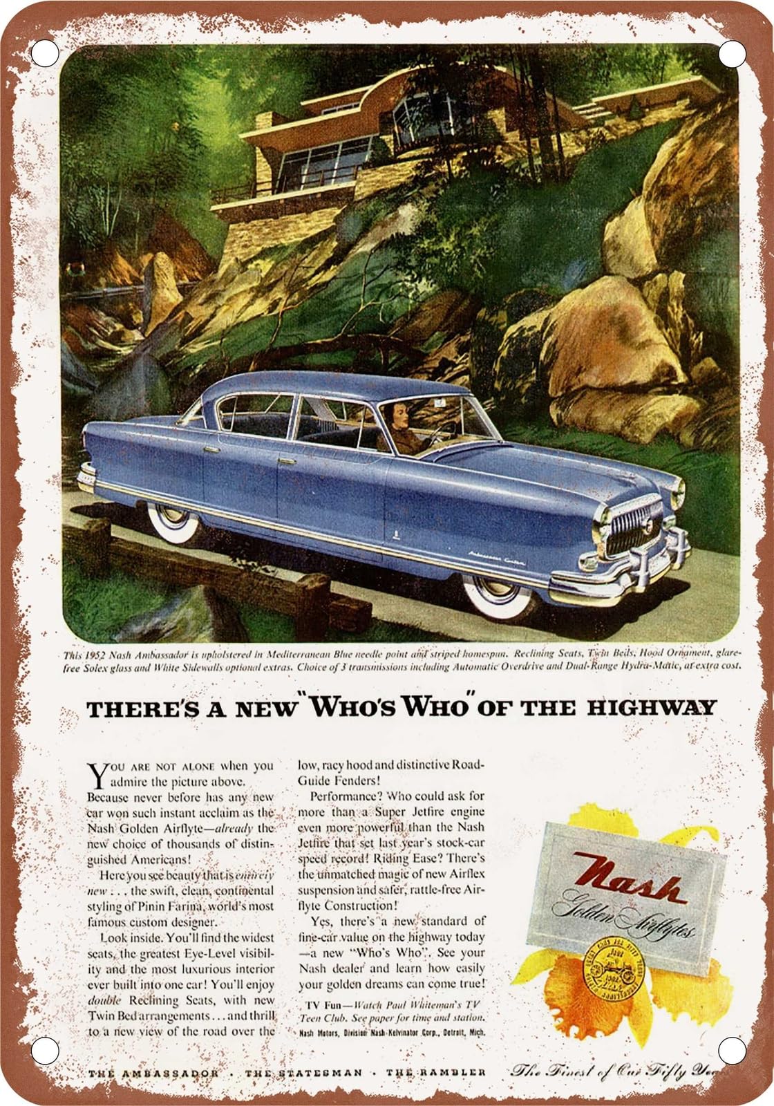 METAL SIGN - 1952 Nash Vintage Ad 06 - Old Retro Rusty Look home decor