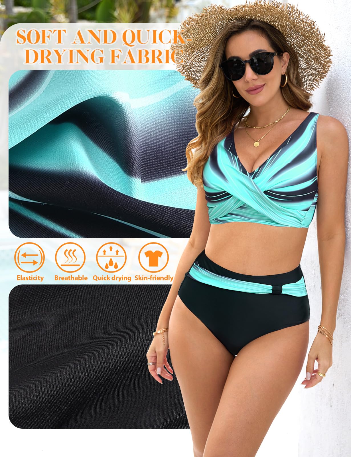UMIPUBO Costume da Bagno Donna A Vita Alta Due Pezzi Bikini Set Push Up Costumi da Mare Bikini Top Imbottito Reggiseno Abiti da Spiaggia Regolabile Beachwear Swimwear
