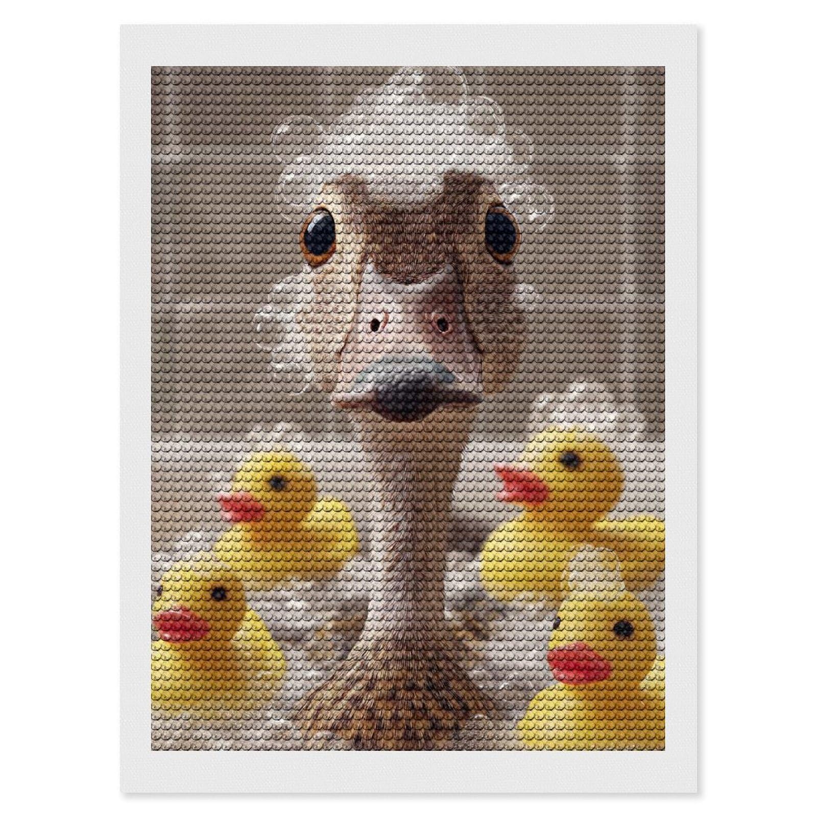 Junmoney Duck in Bath with Rubber Ducks DIY Diamond Art Canvas Kit 12"x16", Decorate Your Room, Sparkling Round Gems, Fun Craft Experience, Farmhouse Decor