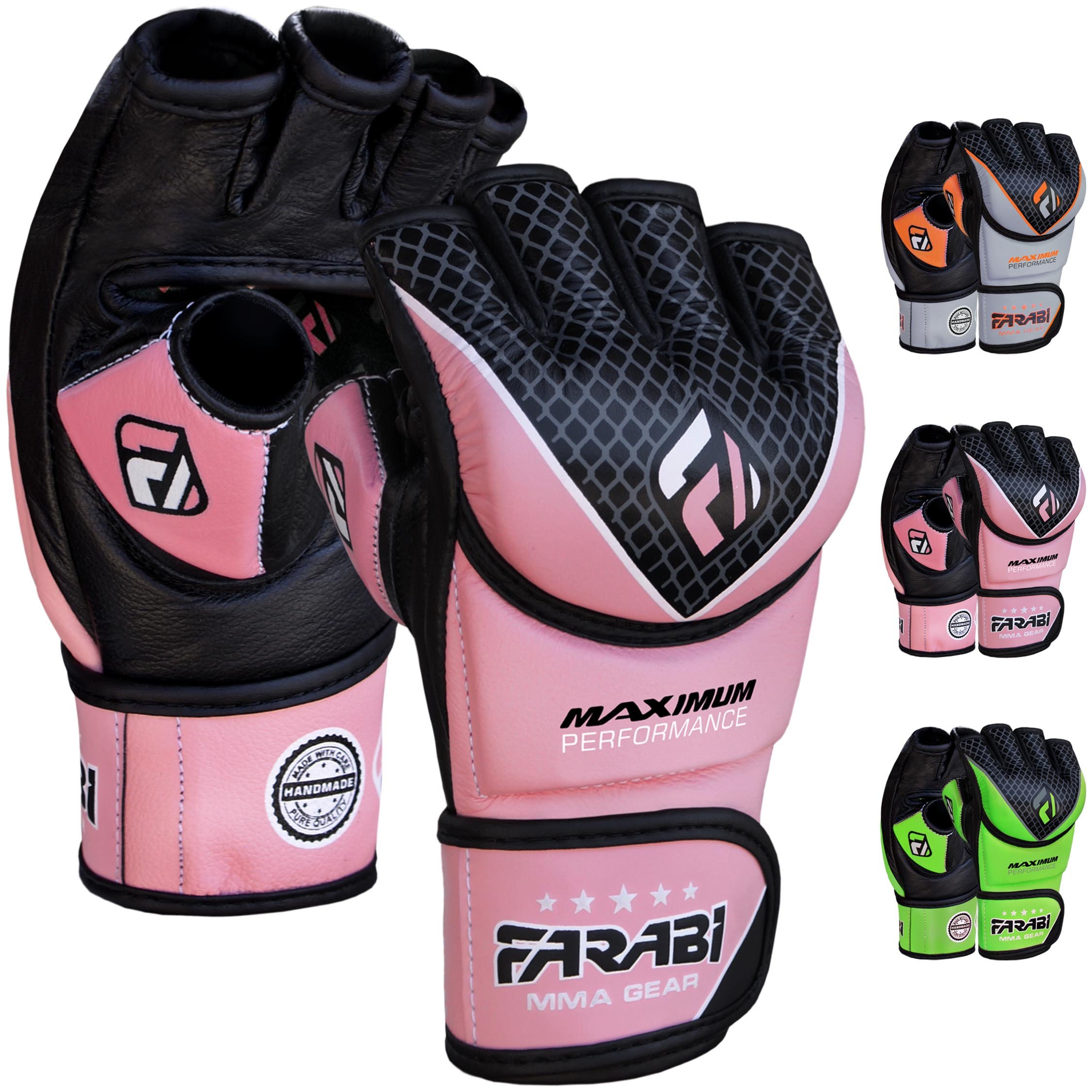 Farabi MMA Fighter gloves Maximum Performer Genuine Cowhide Leather series (Pink, S/M)