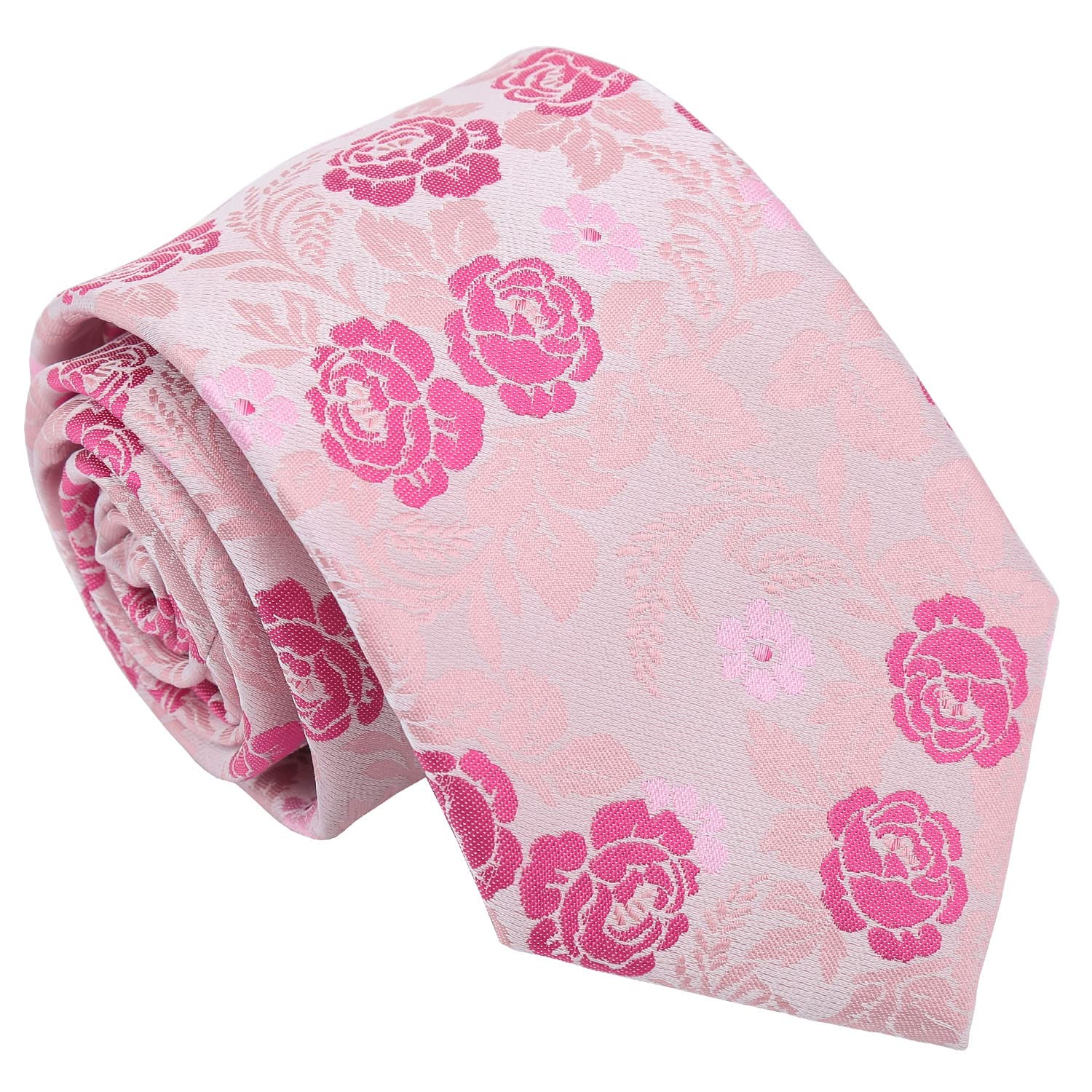 DQT Mens Paisley Floral Jacquard Tie – 8cm Classic Width Necktie for Wedding, Business & Formal – Pink