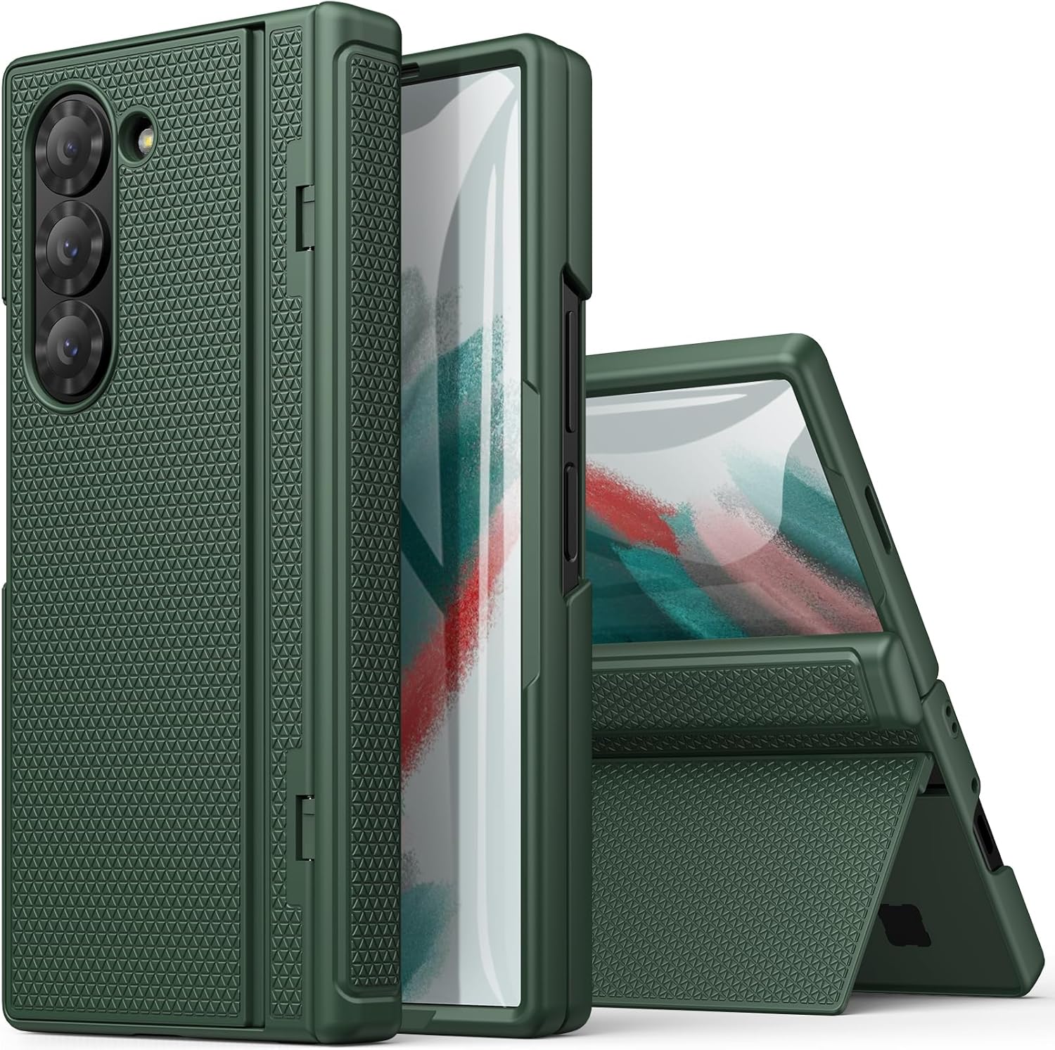for Samsung Galaxy Z Fold 6 Case Slim with Kickstand & Hinge Protection & Tempered Screen Protector, 360° Full Body Shockproof Protective Phone Case for Samsung Galaxy Z Fold6 2024, Green
