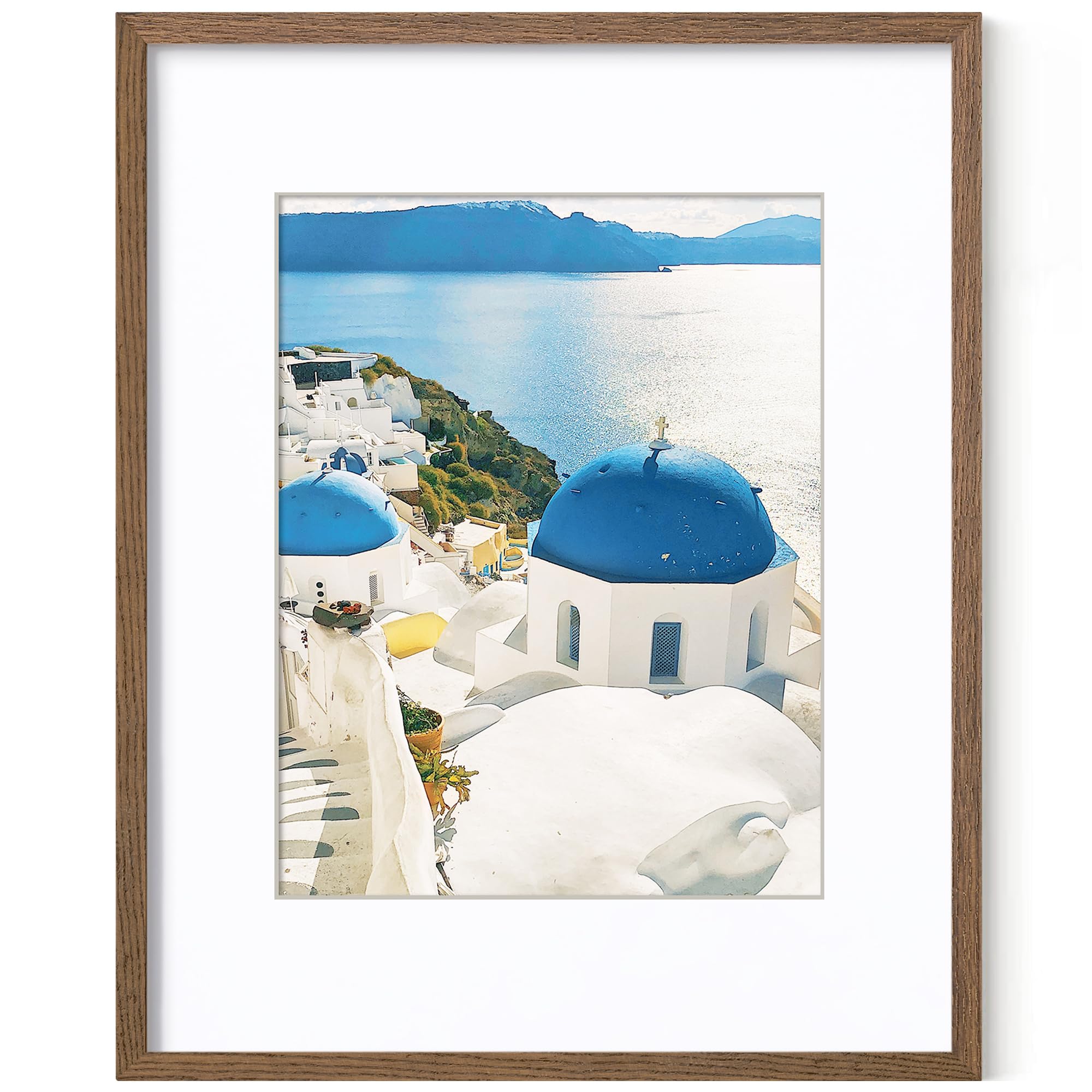 16x20 Picture Frame with Mat for 11x14, Solid Oak Wood Poster Frame with Tempered Glass for Home Decor, Wooden 16x20inch Photo Frame for Art Photo and Prints, Wall Hook Included, Walnut