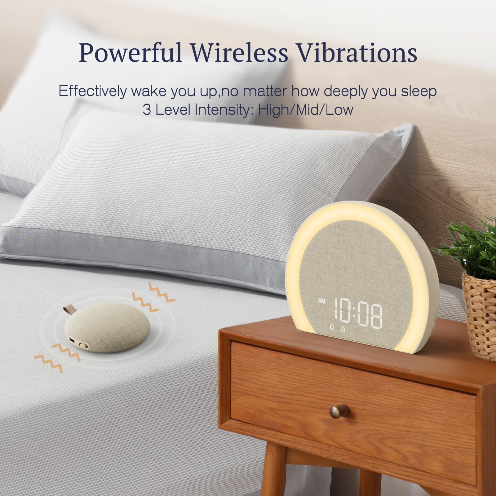 ANJANK Extra Lauter Wecker mit Kabelloser Vibration,Lichtwecker & Vibrationswecker für Tiefschläfer,Jugendliche,9-Farben Nachtlicht,Doppelalarm,8 Wecktönen,0-100% Dimmer,Digital Alarm clock für Kinder